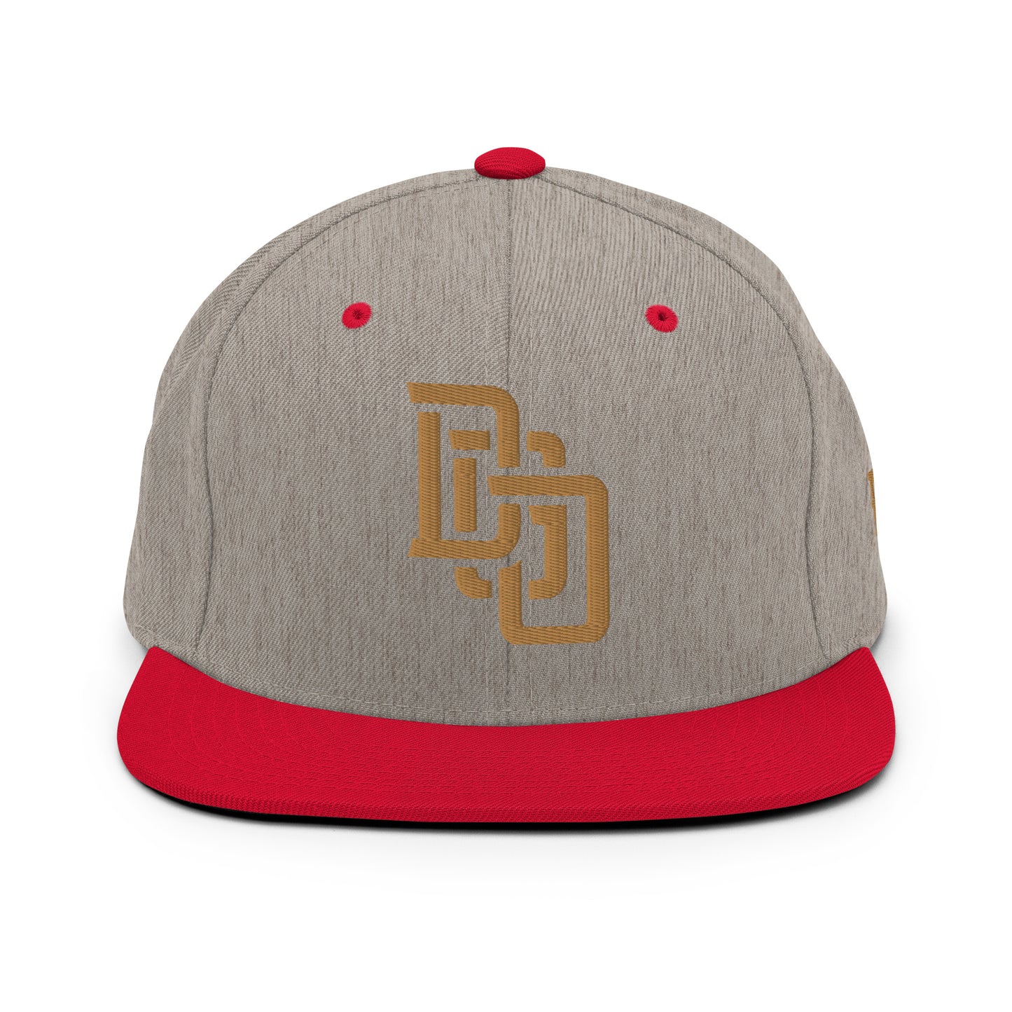 "DGO" Wool Blend Snapback Hat | Yupoong 6089M | E Luna Brand ESSENTIAL Duocrest 2 Old Gold Thread Logos: Front & Left