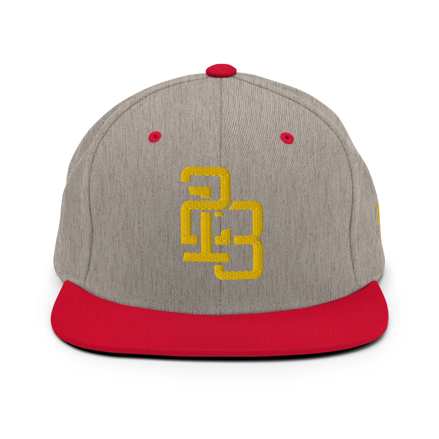 "213" Wool Blend Snapback Hat | Yupoong 6089M | E Luna ESSENTIAL Duocrest 2 Gold Thread Front & Left Side Logos