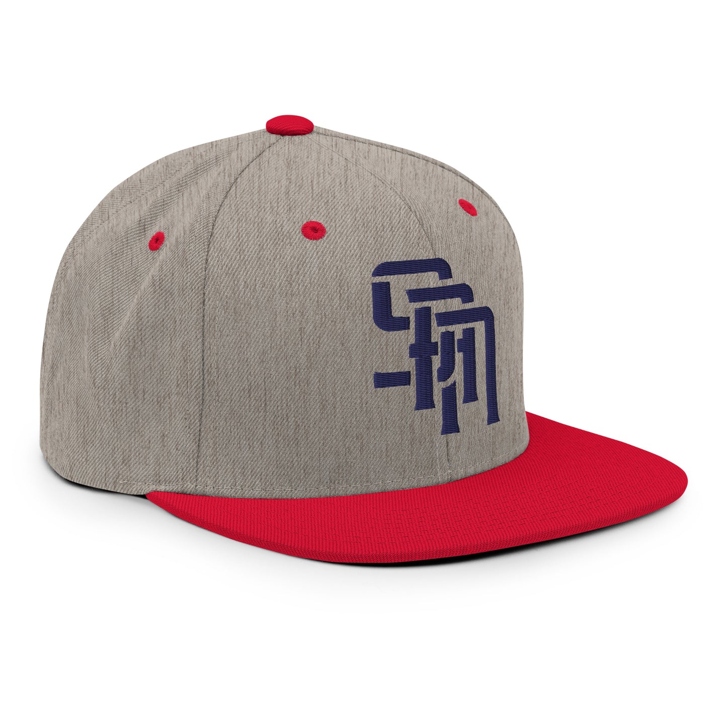 "SAN" Wool Blend Snapback Hat | Yupoong 6089M | E Luna Brand ESSENTIAL Duocrest 2 Navy Thread Logos: Front & Left