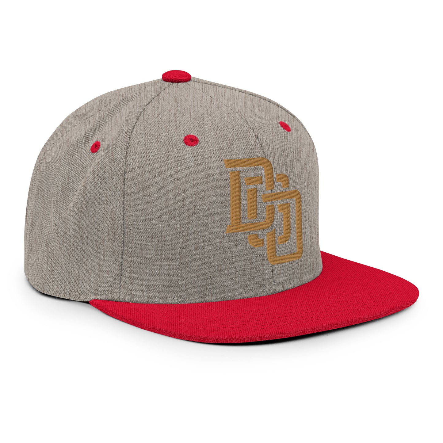 "DGO" Wool Blend Snapback Hat | Yupoong 6089M | E Luna Brand ESSENTIAL Duocrest 2 Old Gold Thread Logos: Front & Left