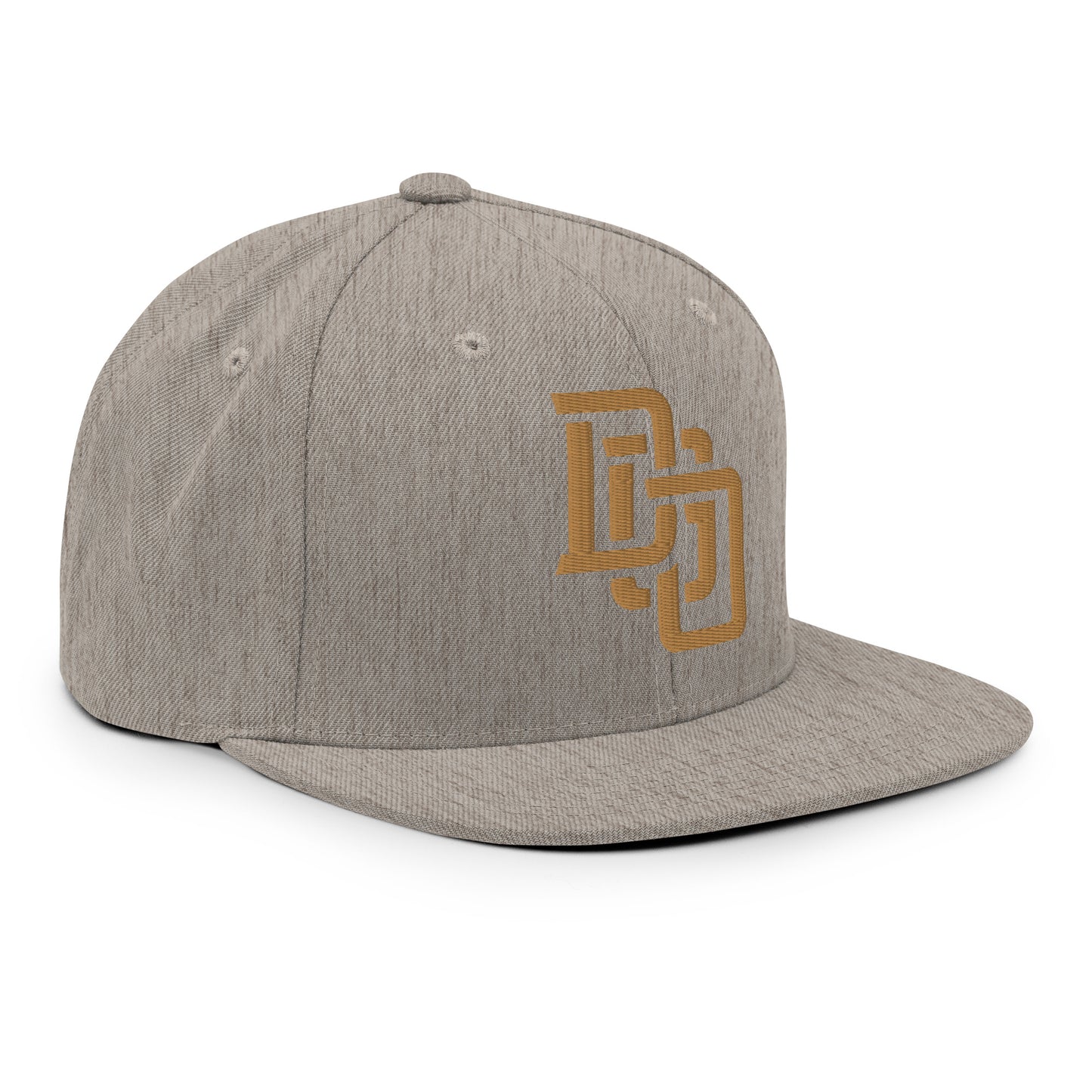 "DGO" Wool Blend Snapback Hat | Yupoong 6089M | E Luna Brand ESSENTIAL Duocrest 2 Old Gold Thread Logos: Front & Left
