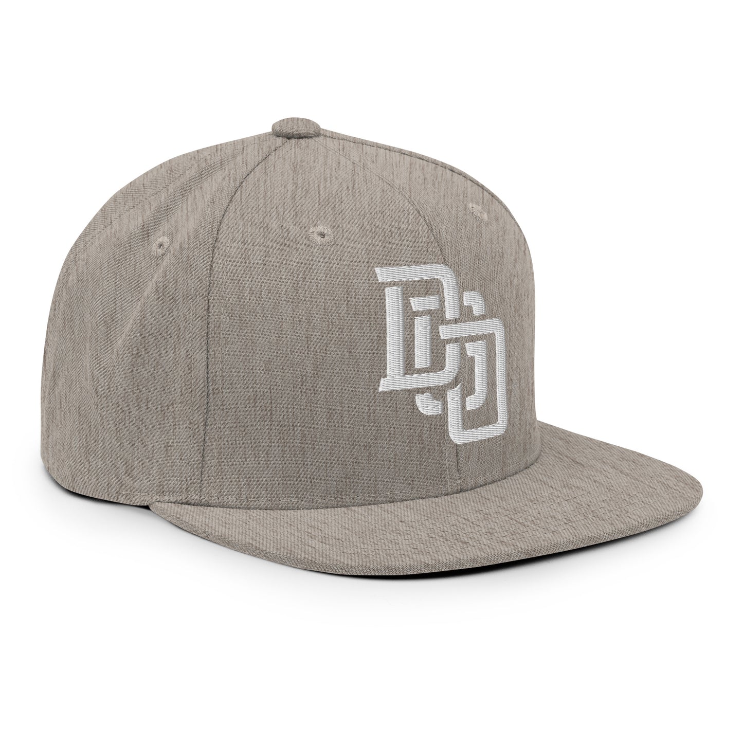 "DGO" Wool Blend Snapback Hat | Yupoong 6089M | E Luna Brand ESSENTIAL Duocrest 2 White Thread Logos: Front & Left