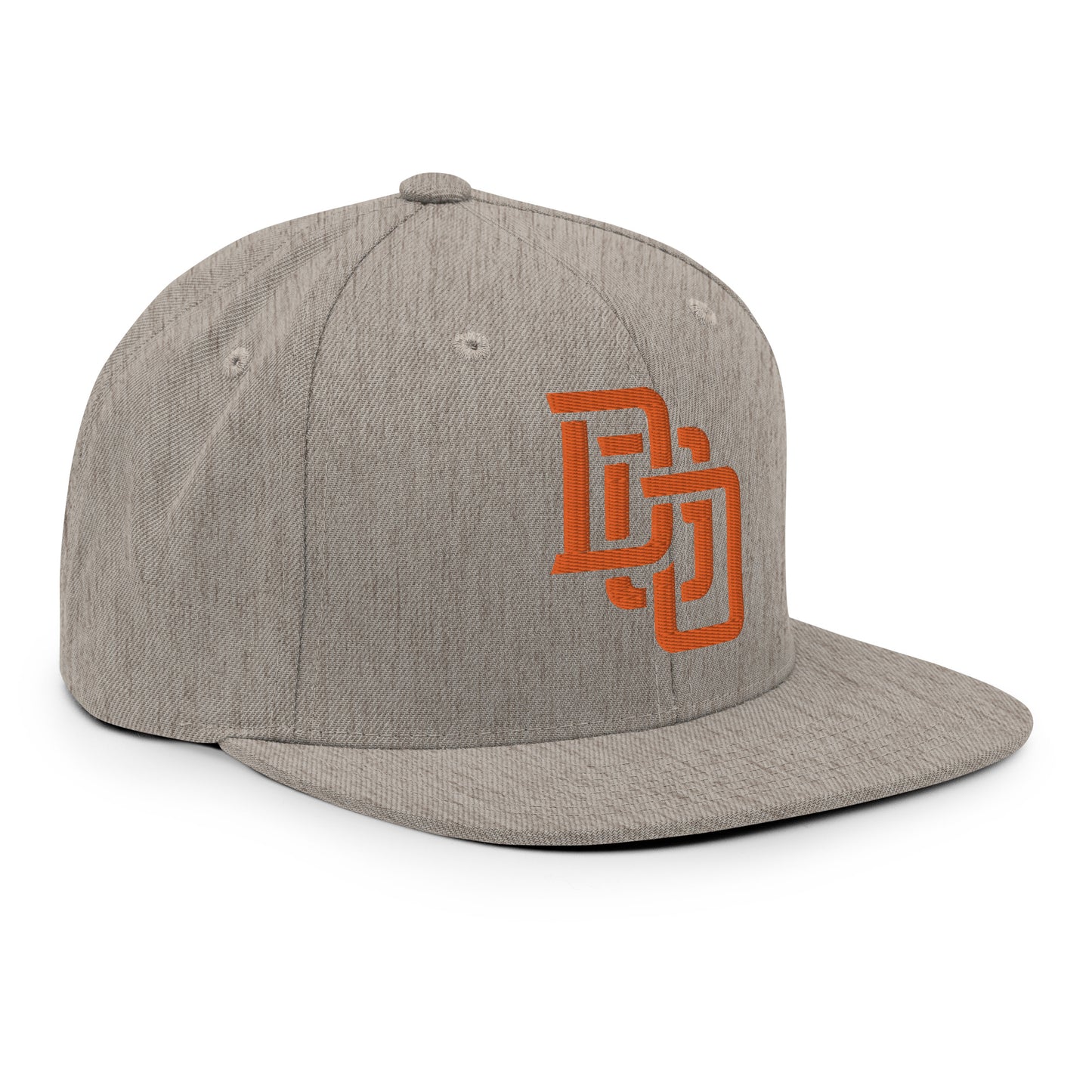 "DGO" Wool Blend Snapback Hat | Yupoong 6089M | E Luna Brand ESSENTIAL Duocrest 2 Orange Thread Logos: Front & Left