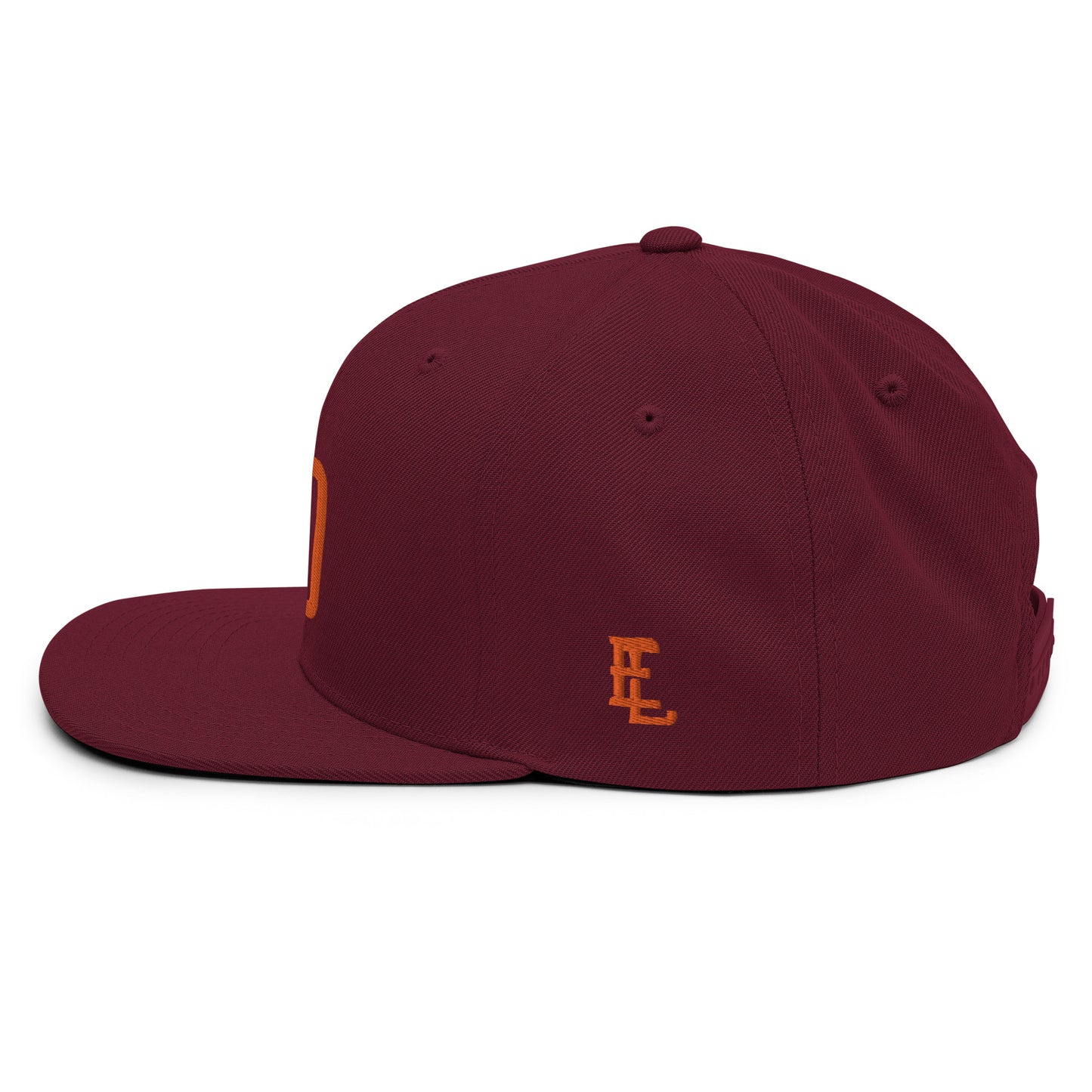 "DGO" Wool Blend Snapback Hat | Yupoong 6089M | E Luna Brand ESSENTIAL Duocrest 2 Orange Thread Logos: Front & Left