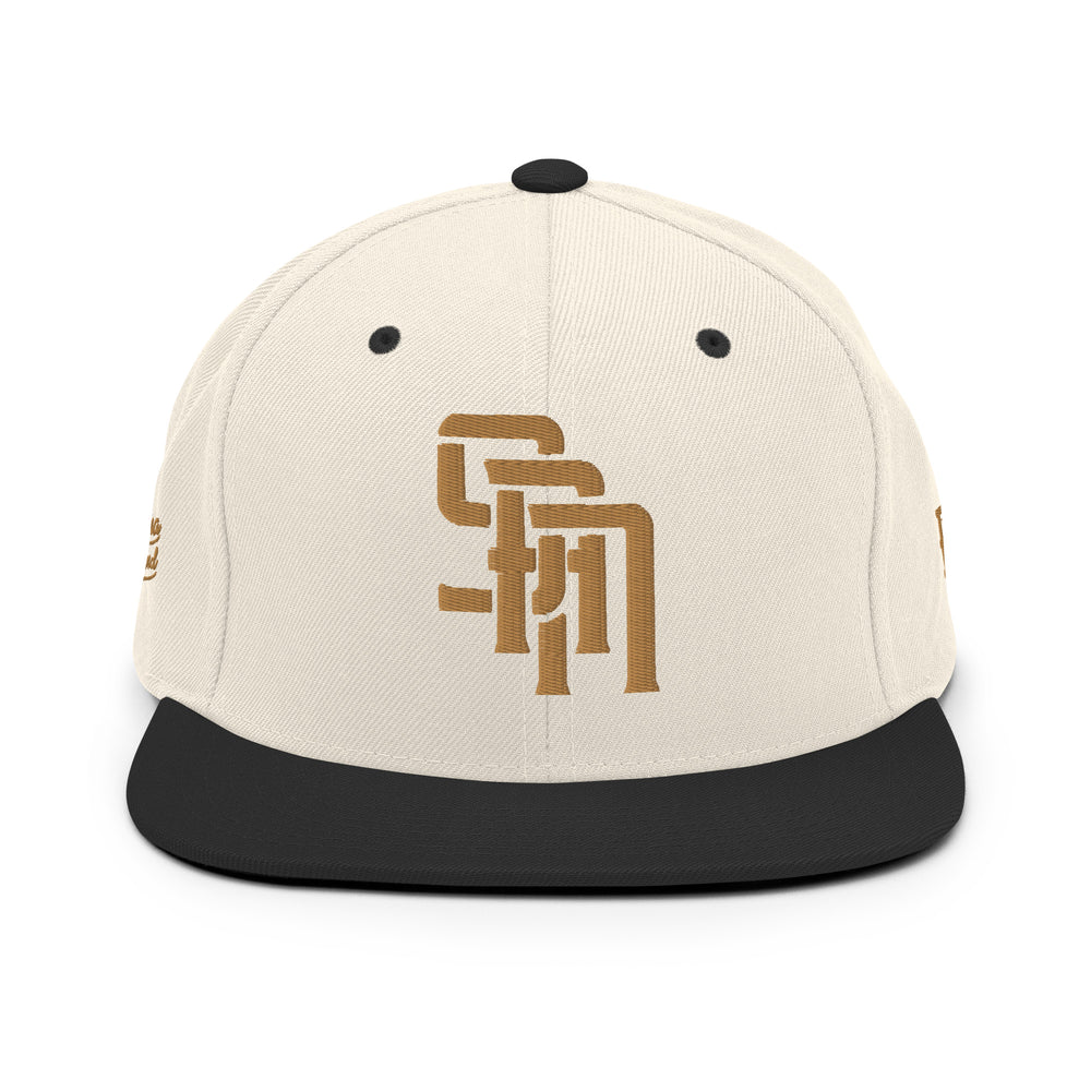 Gorra Snapback de mezcla de lana "SAN" | E Luna Brand PREMIUM | 4 logotipos con hilo dorado envejecido | Edición 3D Puff