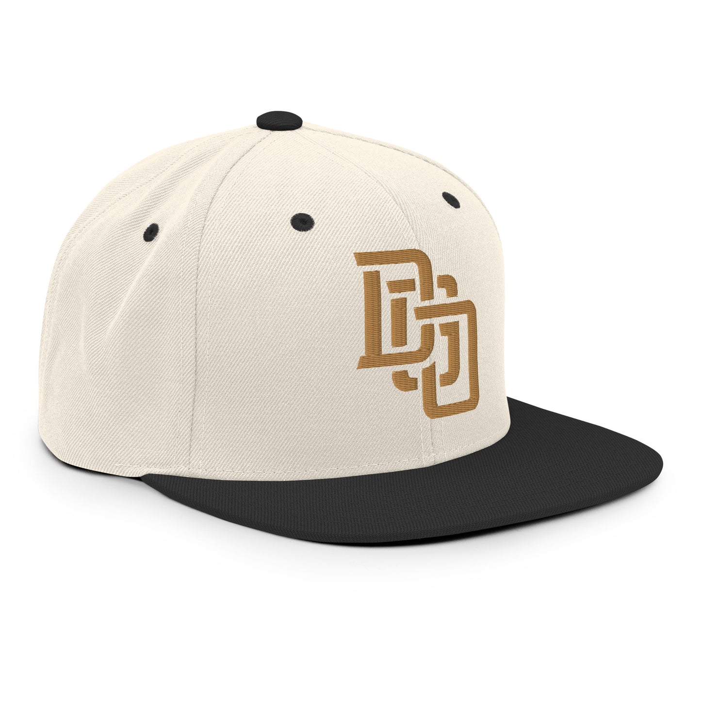 "DGO" Wool Blend Snapback Hat | Yupoong 6089M | E Luna Brand ESSENTIAL Duocrest 2 Old Gold Thread Logos: Front & Left