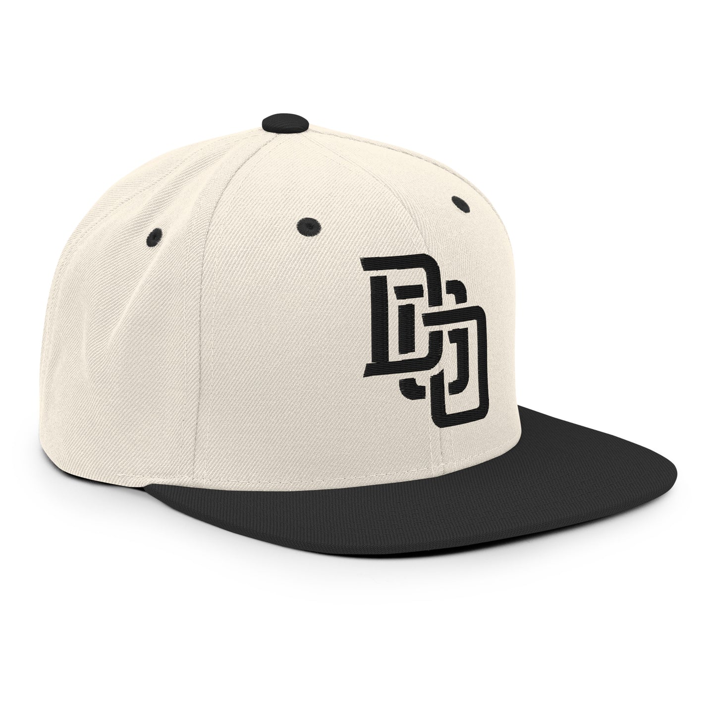 "DGO" Wool Blend Snapback Hat | Yupoong 6089M | E Luna Brand ESSENTIAL Duocrest 2 Black Thread Logos: Front & Left