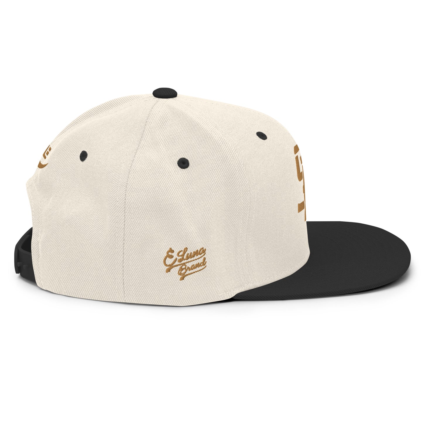 "SAN" Wool Blend Snapback | E Luna Brand PREMIUM | 4 Old Gold Thread Logos | 3D Puff Edition