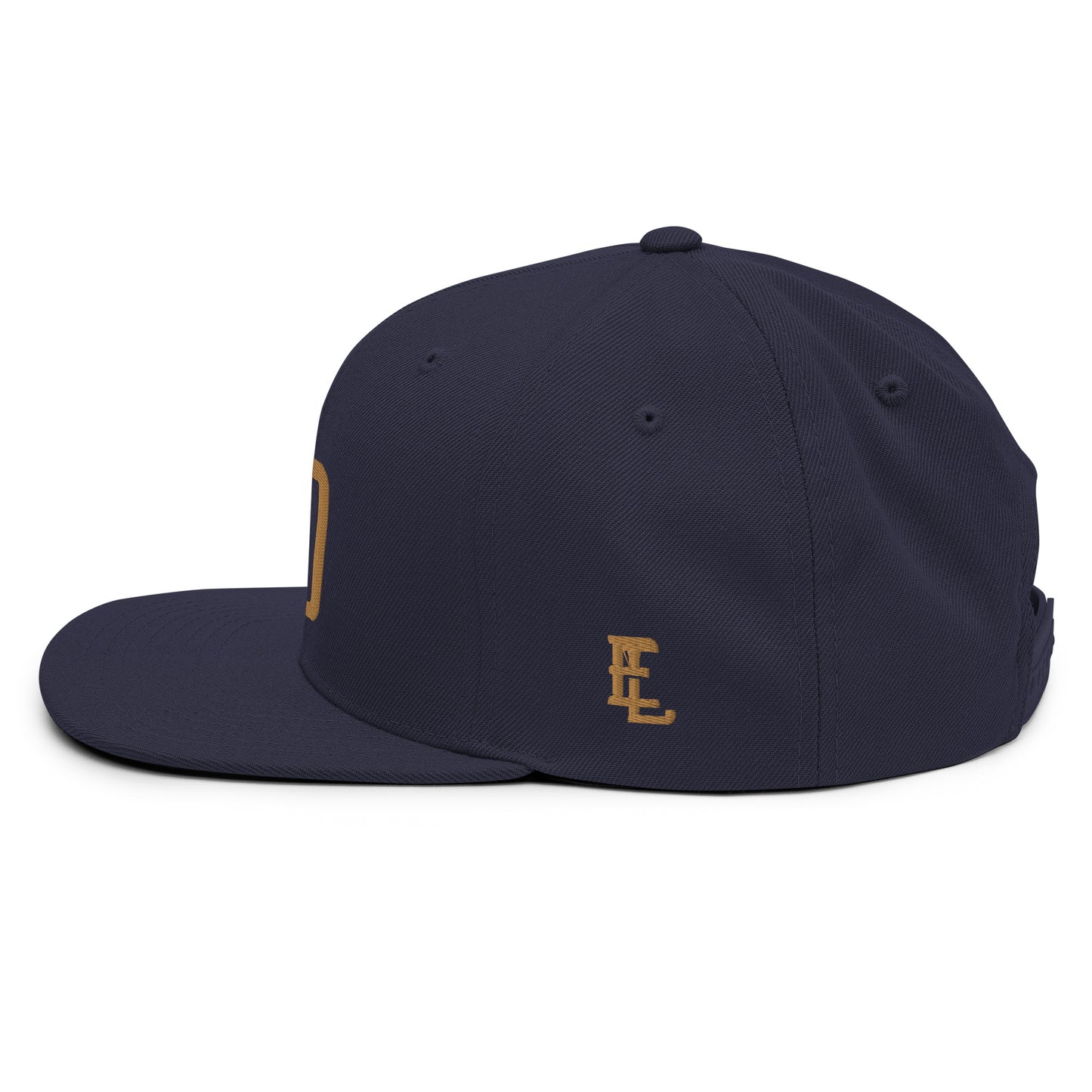 "DGO" Wool Blend Snapback Hat | Yupoong 6089M | E Luna Brand ESSENTIAL Duocrest 2 Old Gold Thread Logos: Front & Left