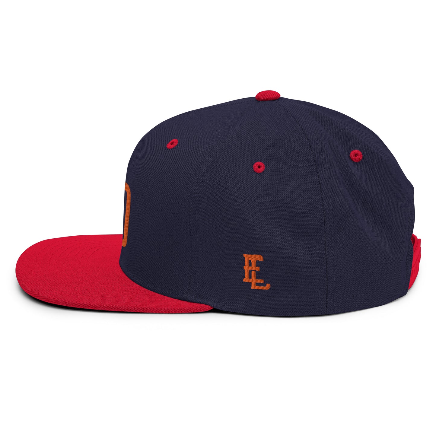 "DGO" Wool Blend Snapback Hat | Yupoong 6089M | E Luna Brand ESSENTIAL Duocrest 2 Orange Thread Logos: Front & Left