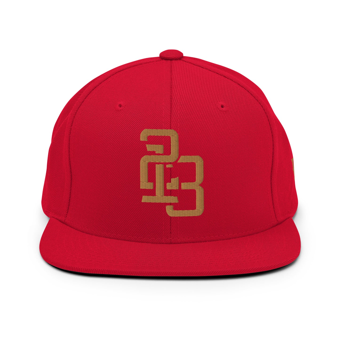 "213" Wool Blend Snapback Hat | Yupoong 6089M | E Luna ESSENTIAL Duocrest 2 Old Gold Thread Front & Left Side Logos