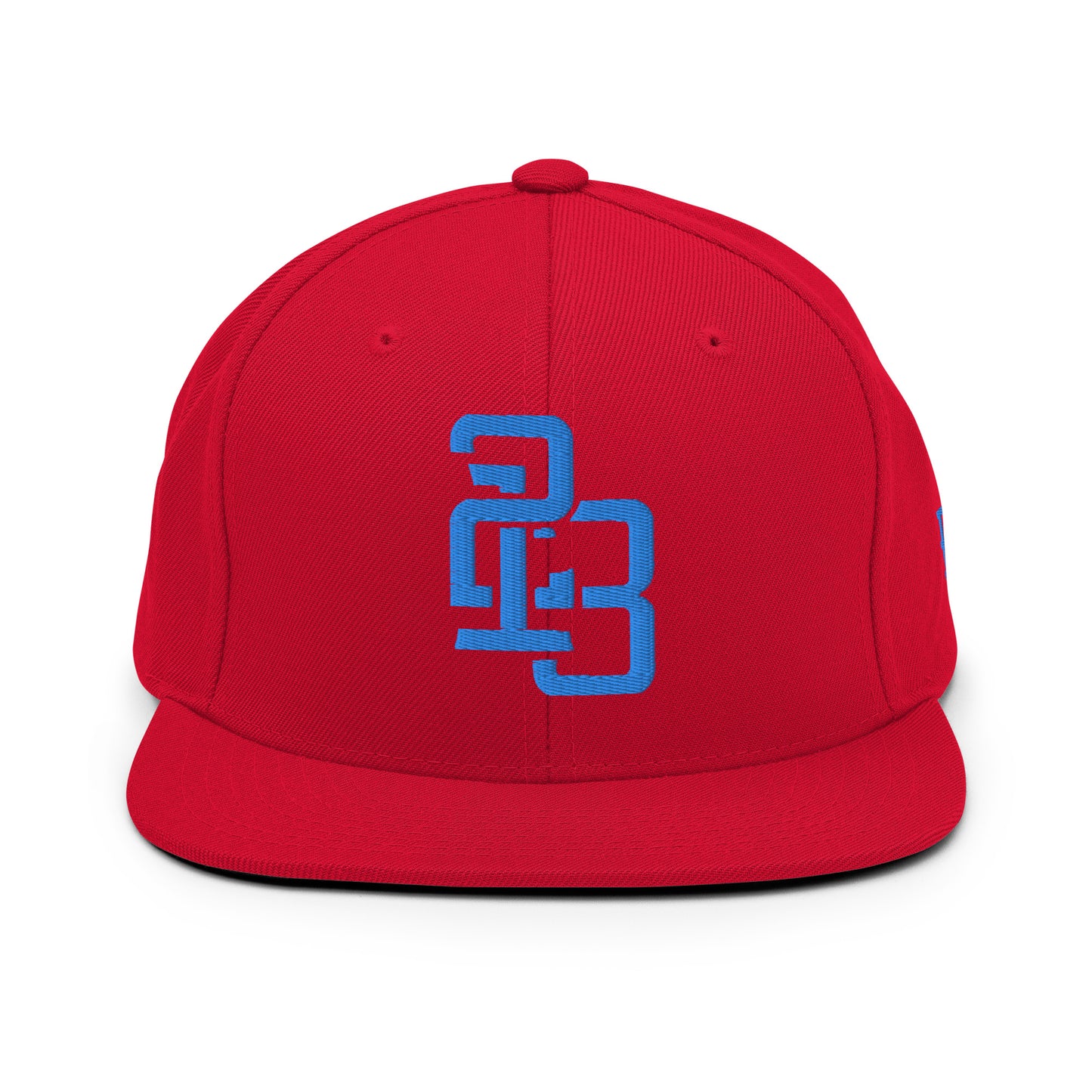 "213" Wool Blend Snapback Hat | Yupoong 6089M | E Luna SELECT Tricrest 3 Aqua/Teal Thread Front, Left Side & Back Logos