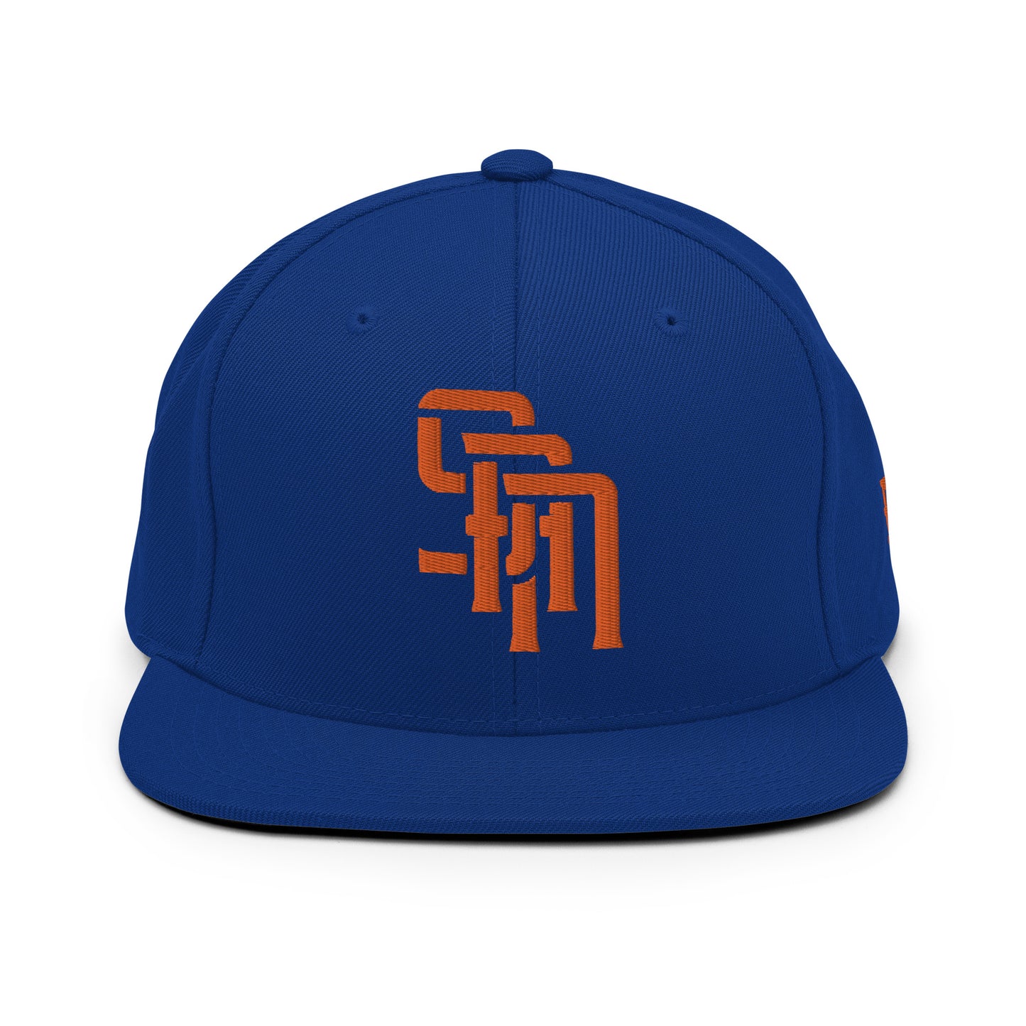 "SAN" Wool Blend Snapback Hat | Yupoong 6089M | E Luna Brand ESSENTIAL Duocrest 2 Orange Thread Logos: Front & Left