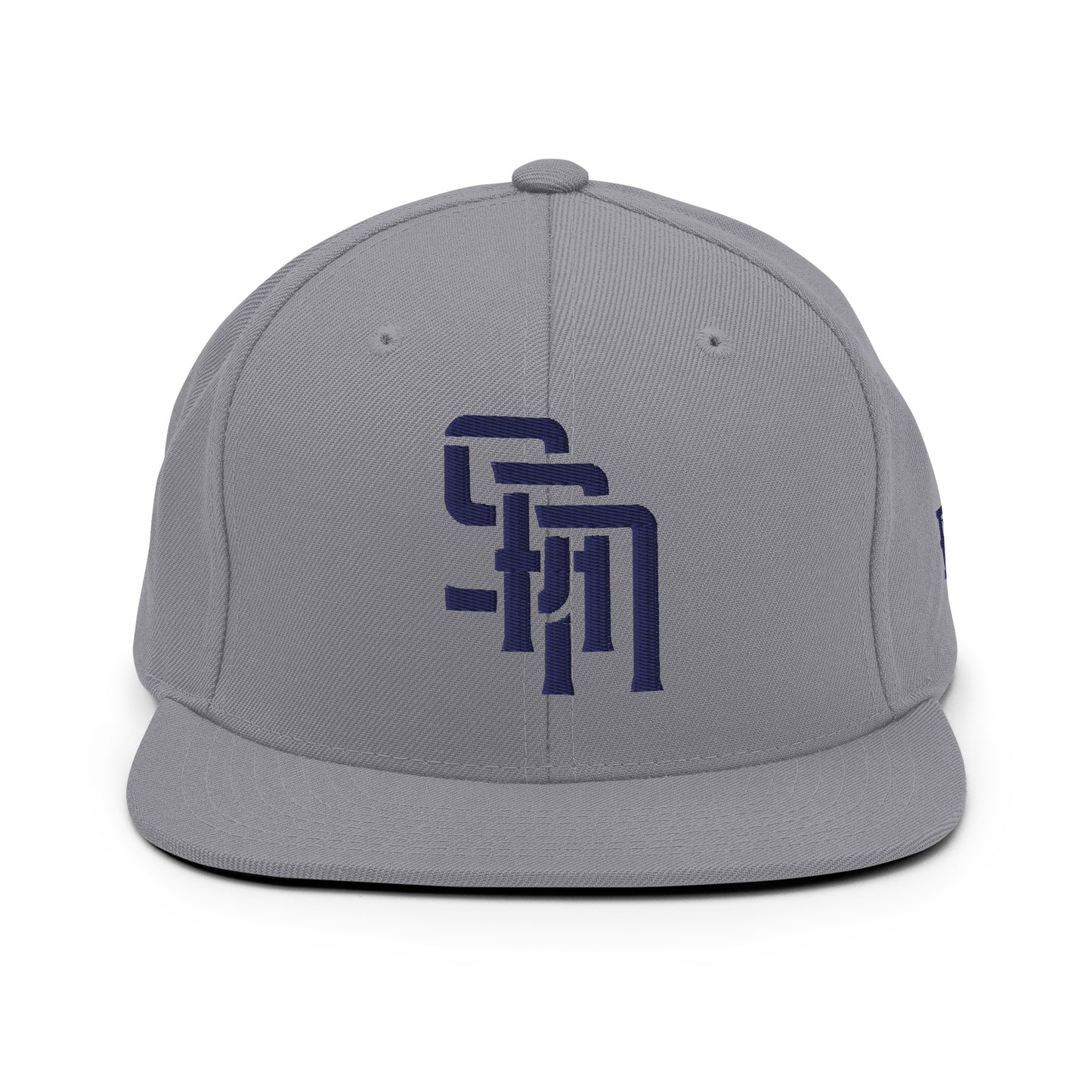 "SAN" Wool Blend Snapback Hat | Yupoong 6089M | E Luna Brand ESSENTIAL Duocrest 2 Navy Thread Logos: Front & Left