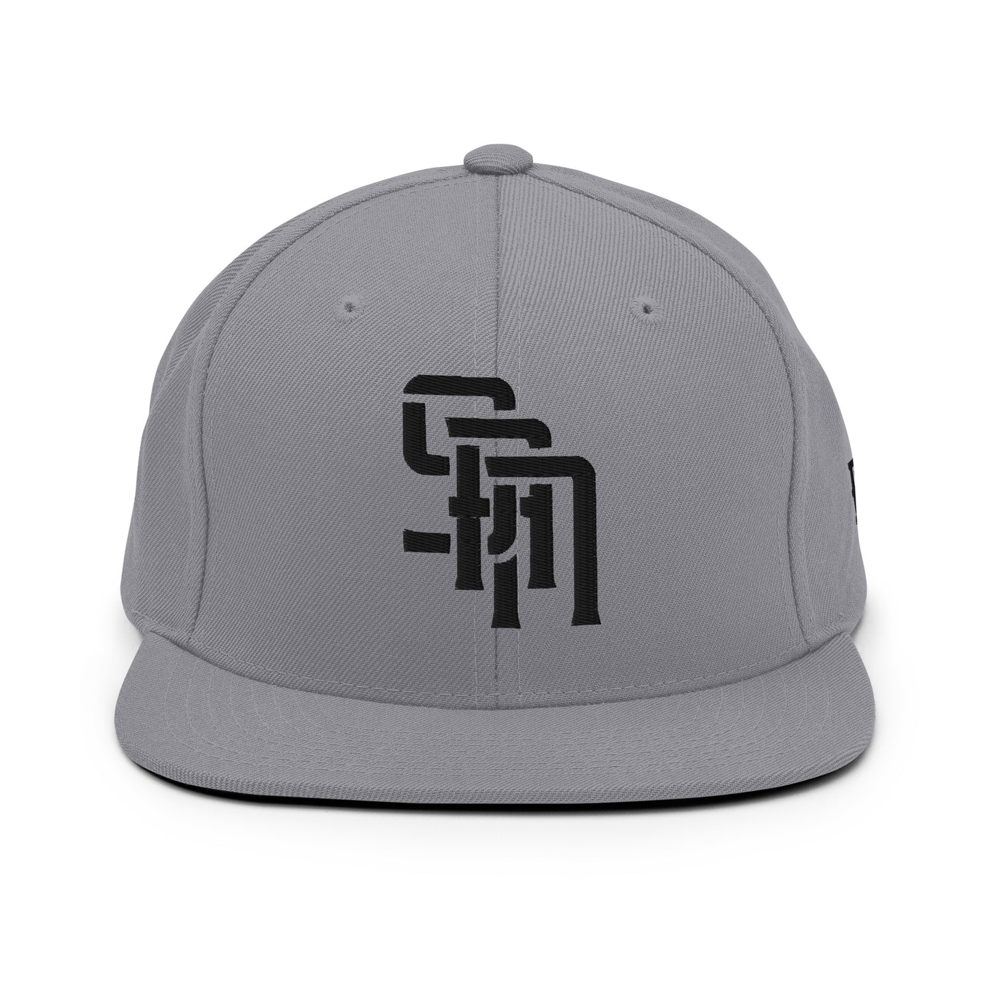 "SAN" Wool Blend Snapback Hat | Yupoong 6089M | E Luna Brand ESSENTIAL Duocrest 2 Black Thread Logos: Front & Left