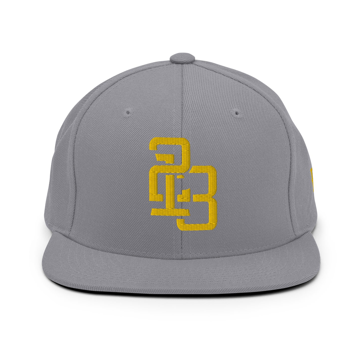 "213" Wool Blend Snapback Hat | Yupoong 6089M | E Luna SELECT Tricrest 3 Gold Thread Front, Left Side & Back Logos