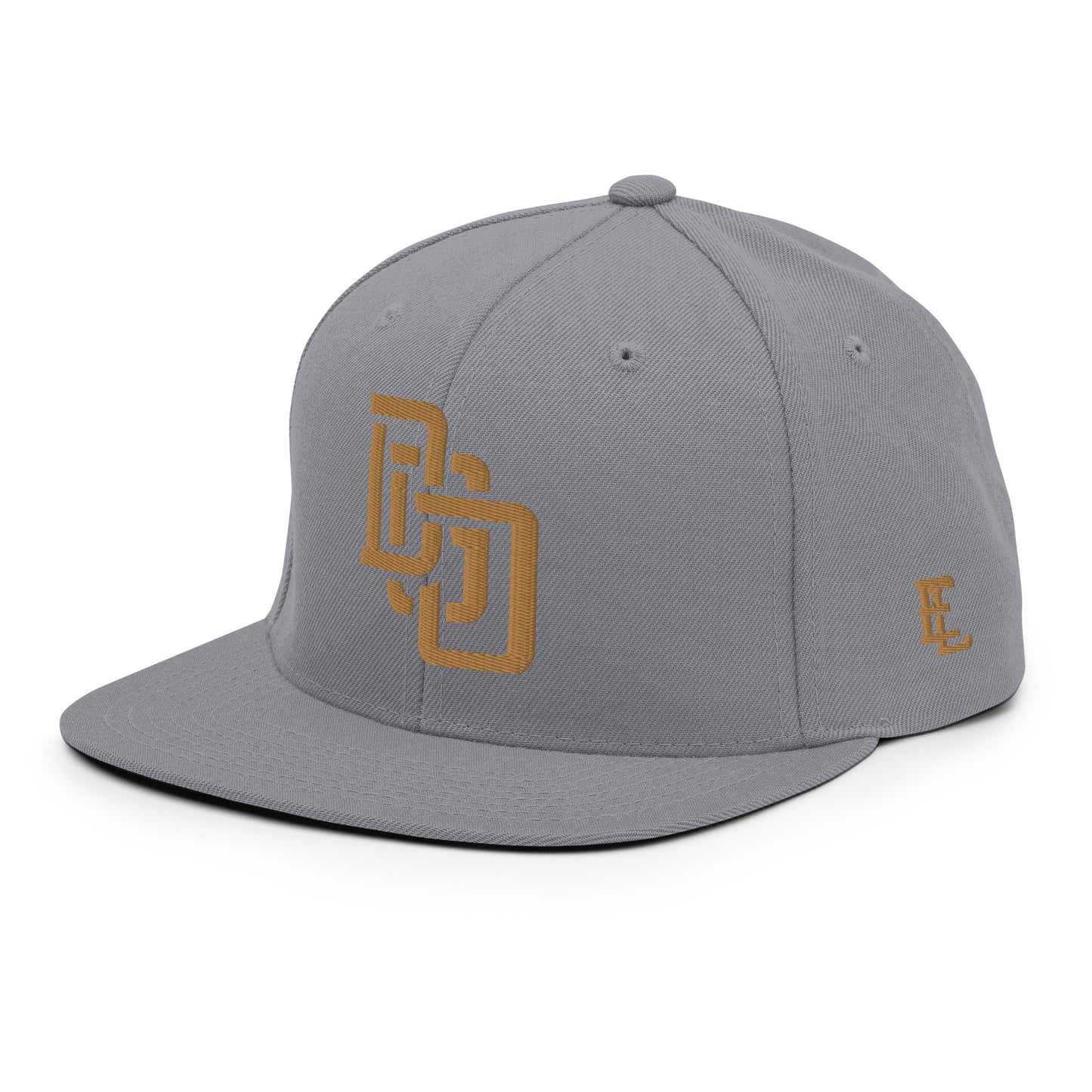 "DGO" Wool Blend Snapback Hat | Yupoong 6089M | E Luna Brand ESSENTIAL Duocrest 2 Old Gold Thread Logos: Front & Left