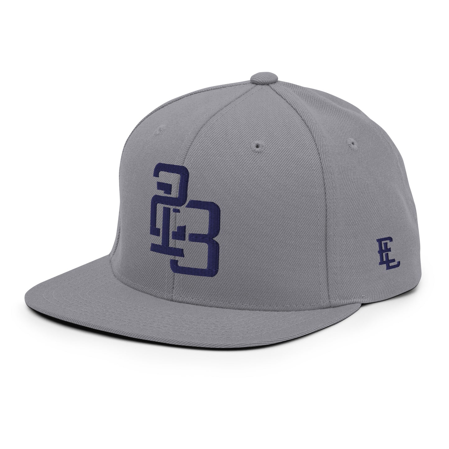 "213" Wool Blend Snapback Hat | Yupoong 6089M | E Luna SELECT Tricrest 3 Navy Thread Front, Left Side & Back Logos