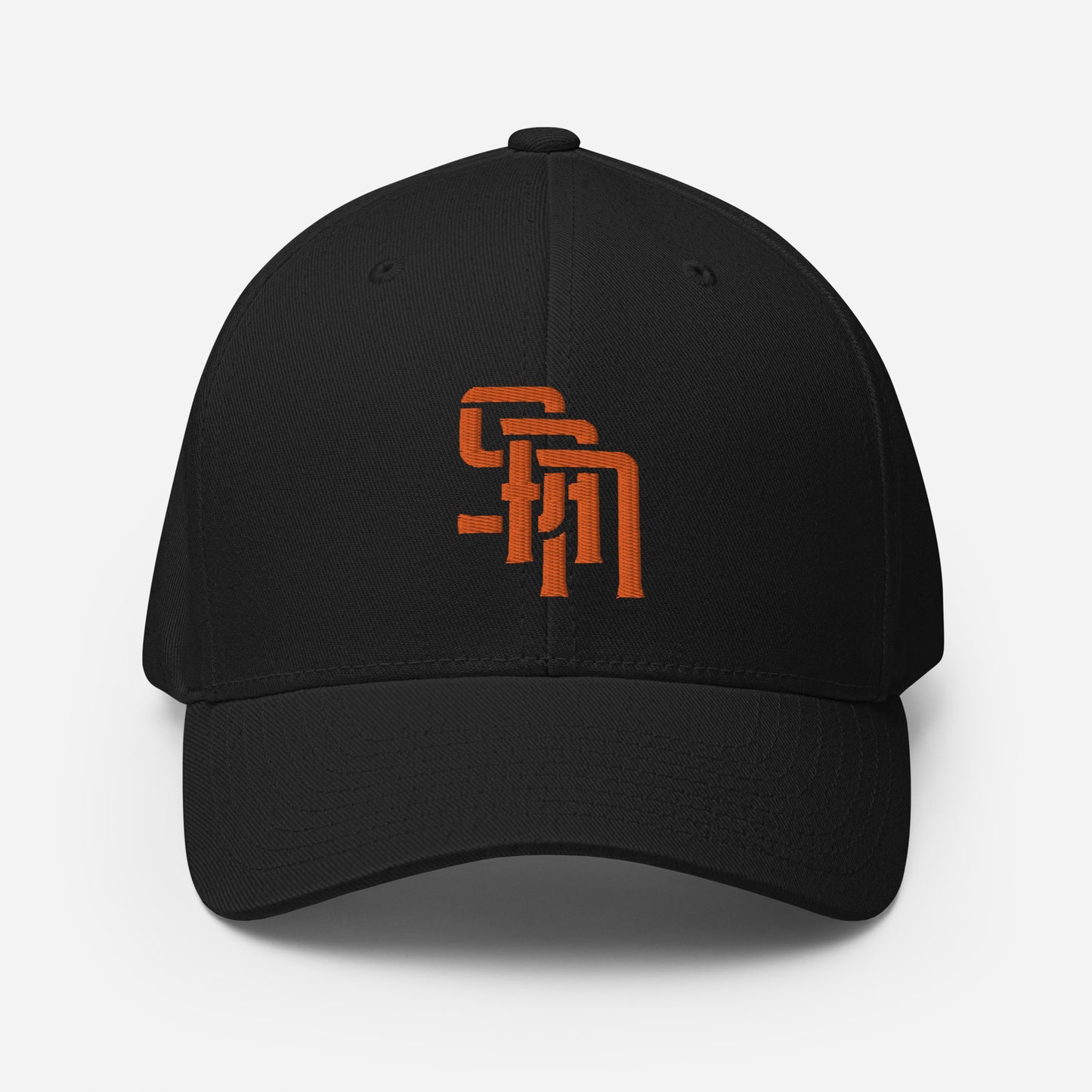 "SAN" Structured Twill Cap | Flexfit 6277 | E Luna Brand ESSENTIAL Duocrest 2 Orange Thread Logos: Front & Left