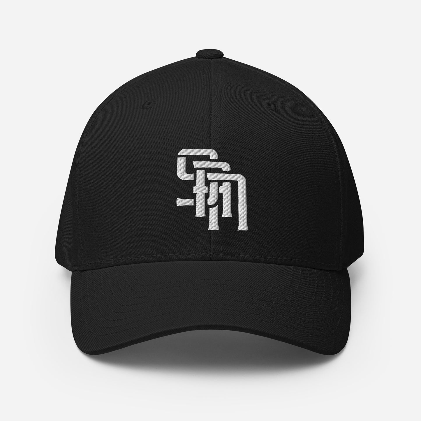 "SAN" Structured Twill Cap | Flexfit 6277 | E Luna Brand ESSENTIAL Duocrest 2 White Thread Logos: Front & Left