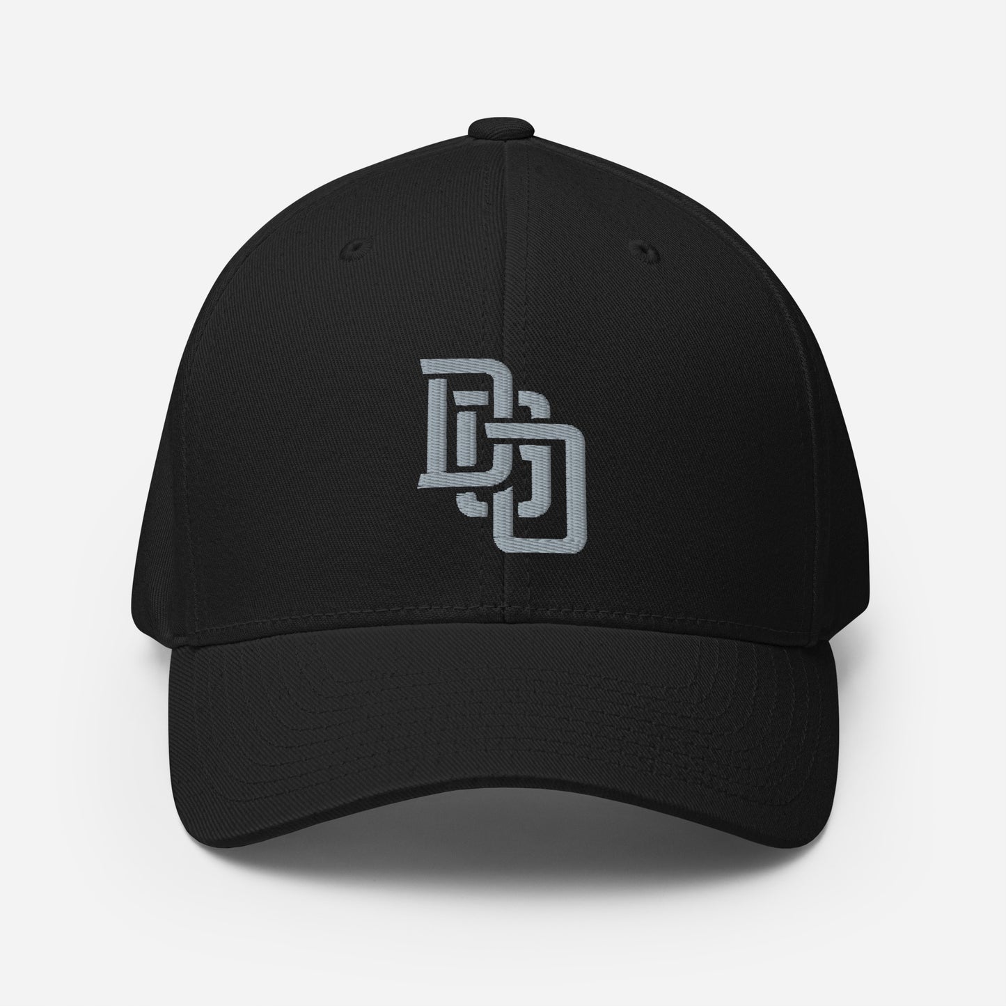 "DGO" Structured Twill Cap | Flexfit 6277 | E Luna Brand ESSENTIAL Duocrest 2 Grey Thread Logos: Front & Left