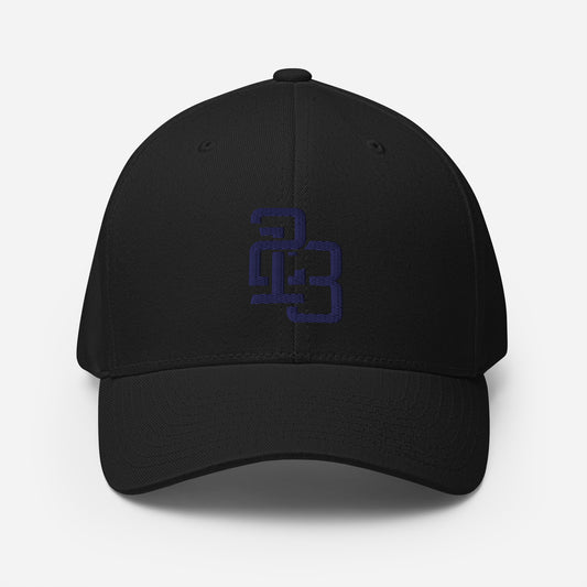 "213" Structured Twill Cap | Flexfit 6277 | E Luna ESSENTIAL Duocrest 2 Navy Thread Front & Left Side Logos