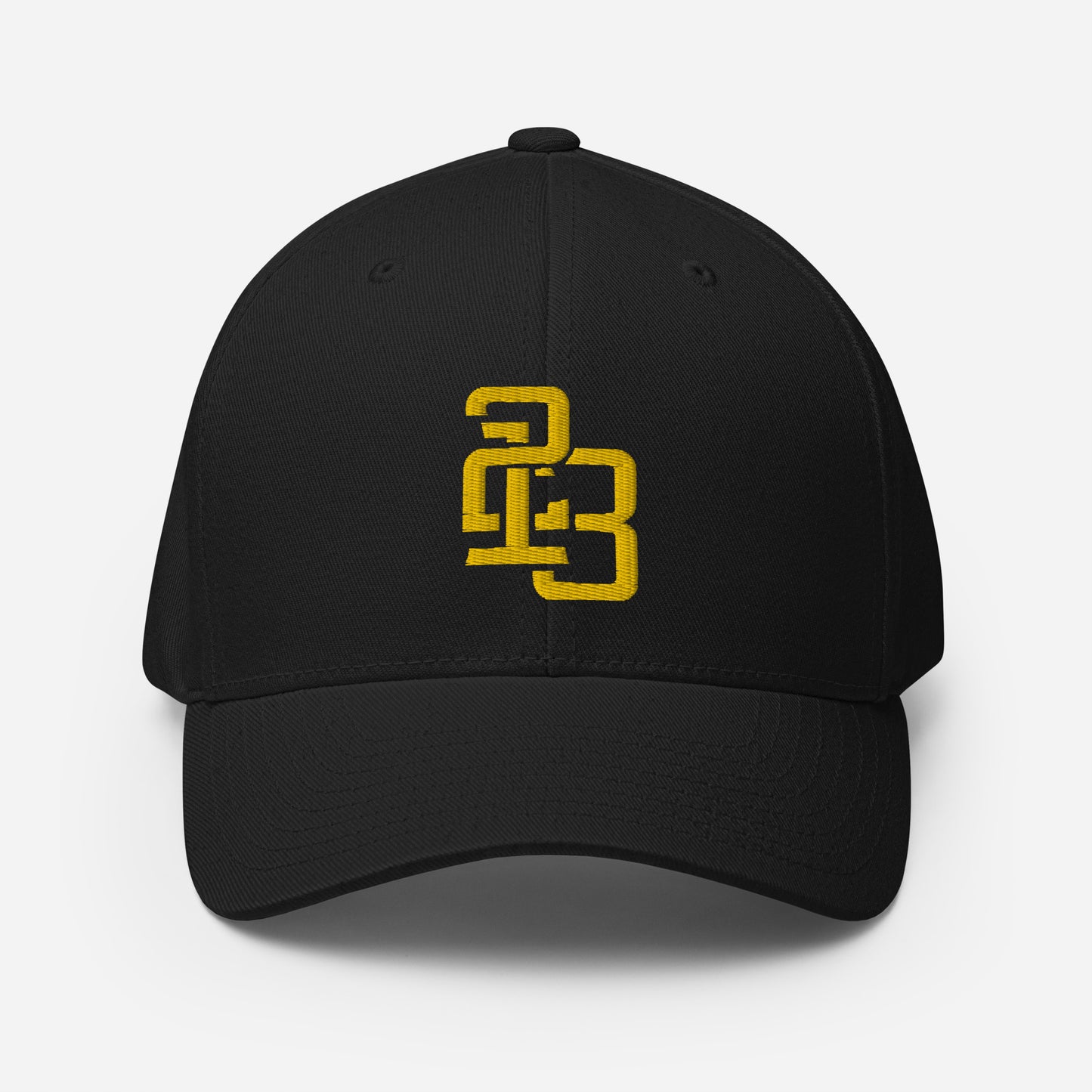 "213" Structured Twill Cap | Flexfit 6277 | E Luna SELECT Tricrest 3 Gold Thread Front, Left Side & Back Logos