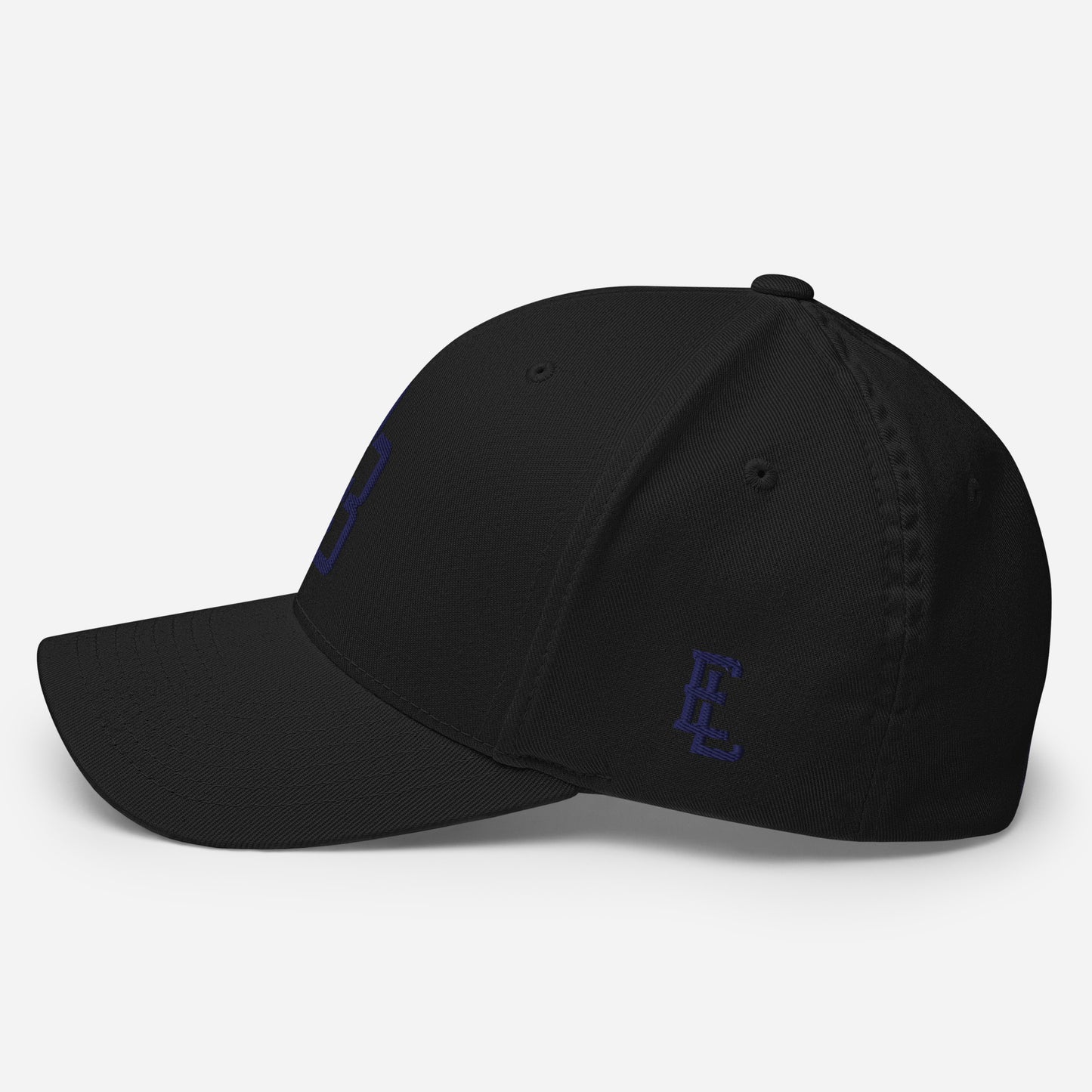 "213" Structured Twill Cap | Flexfit 6277 | E Luna SELECT Tricrest 3 Navy Thread Front, Left Side & Back Logos
