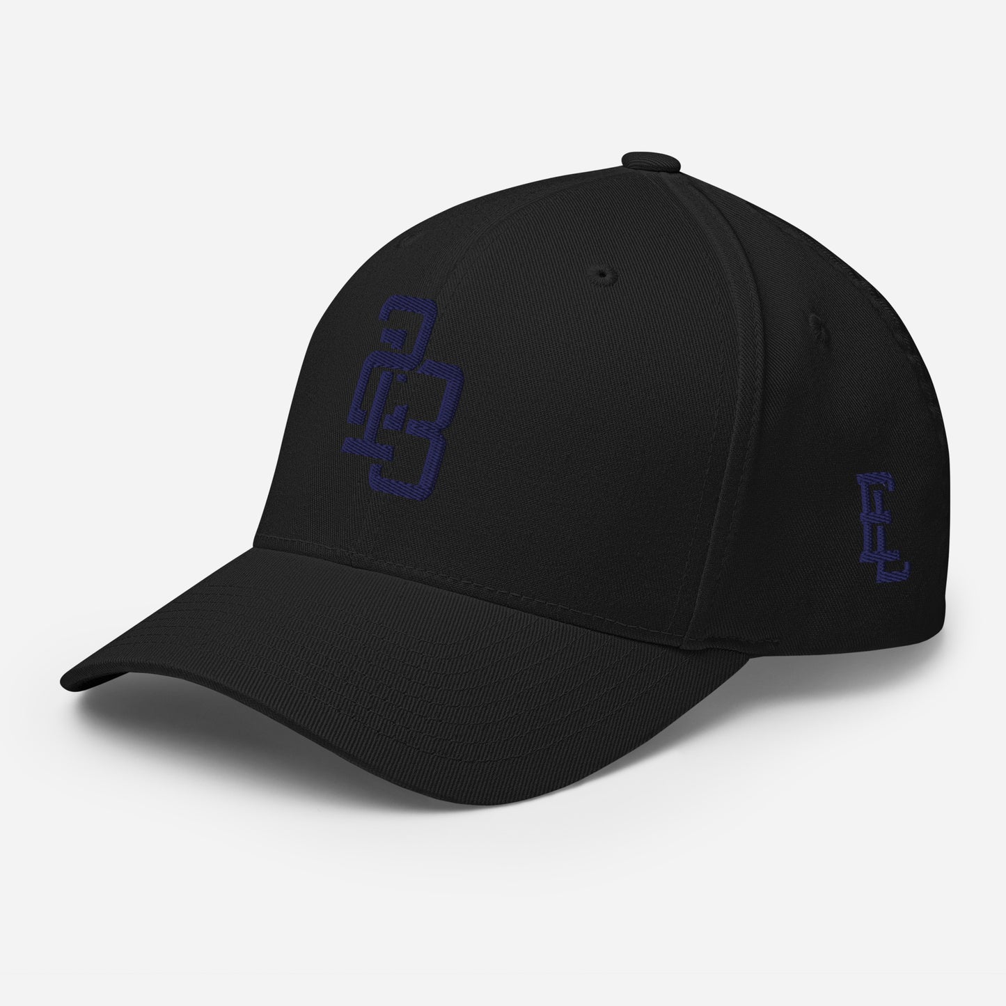 "213" Structured Twill Cap | Flexfit 6277 | E Luna SELECT Tricrest 3 Navy Thread Front, Left Side & Back Logos