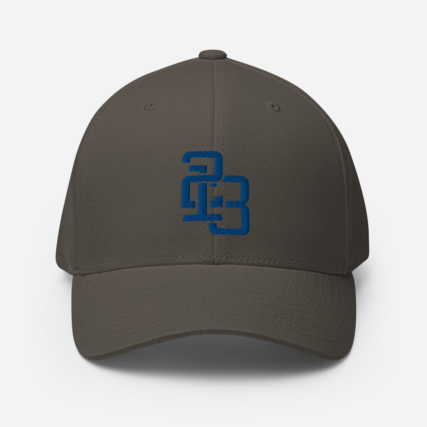 "213" Structured Twill Cap | Flexfit 6277 | E Luna SELECT Tricrest 3 Royal Thread Front, Left Side & Back Logos