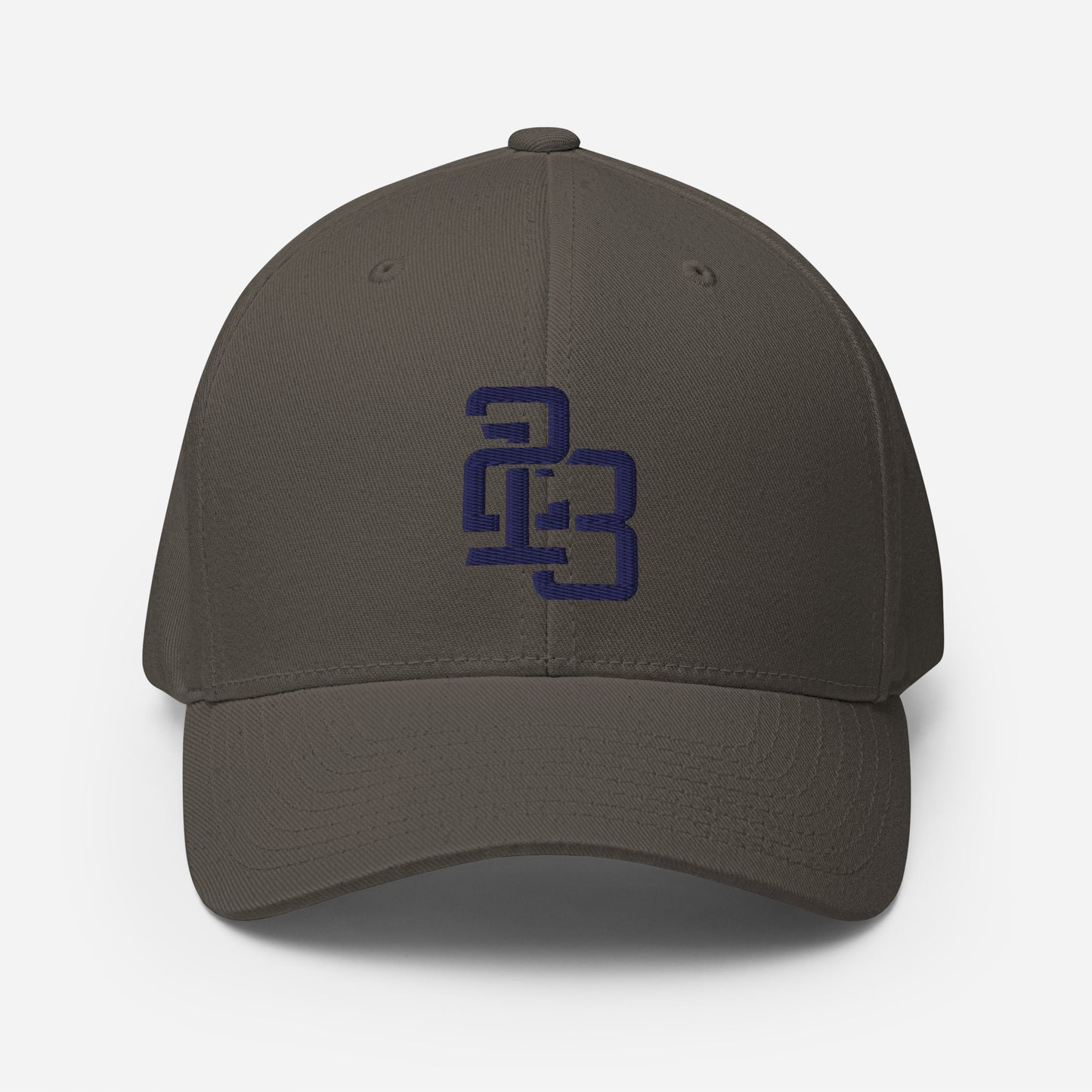 "213" Structured Twill Cap | Flexfit 6277 | E Luna SELECT Tricrest 3 Navy Thread Front, Left Side & Back Logos