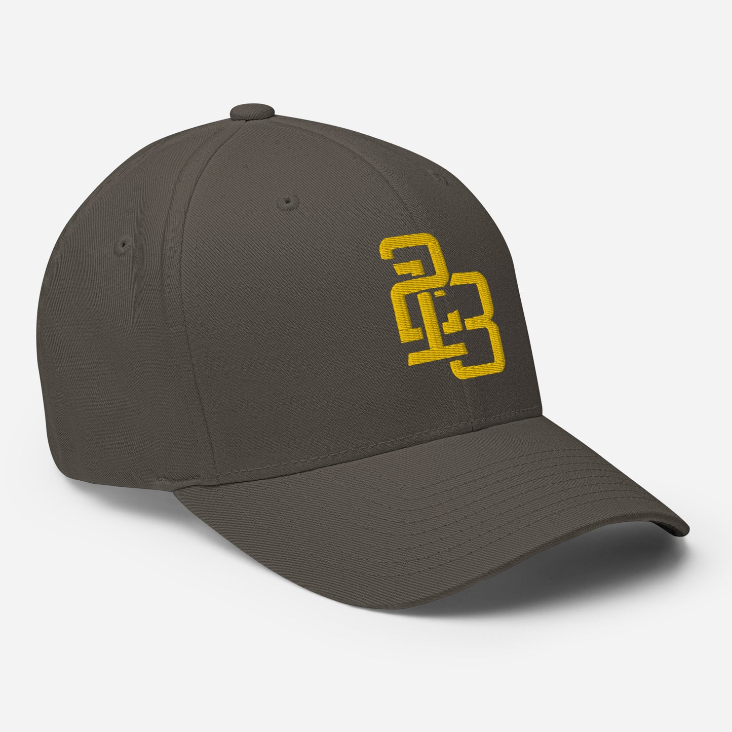 "213" Structured Twill Cap | Flexfit 6277 | E Luna ESSENTIAL Duocrest 2 Gold Thread Front & Left Side Logos