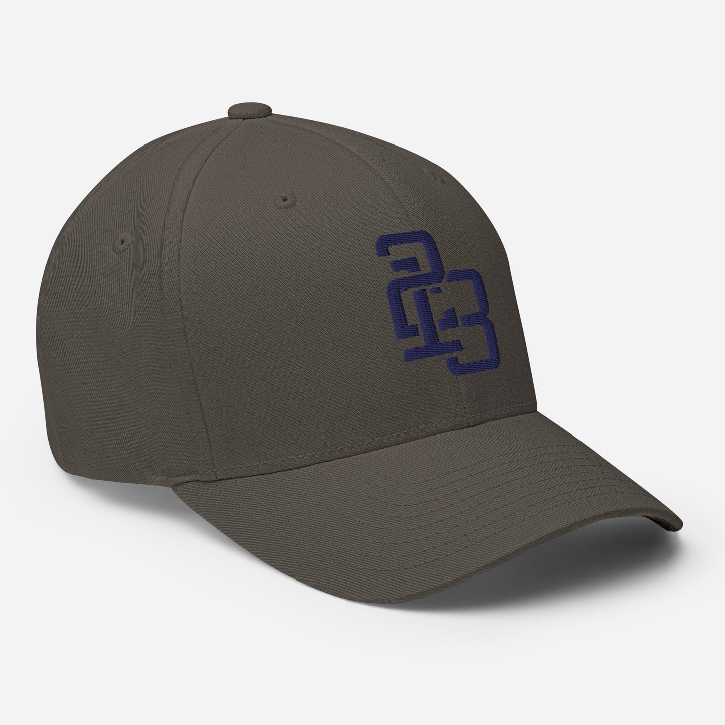 "213" Structured Twill Cap | Flexfit 6277 | E Luna SELECT Tricrest 3 Navy Thread Front, Left Side & Back Logos