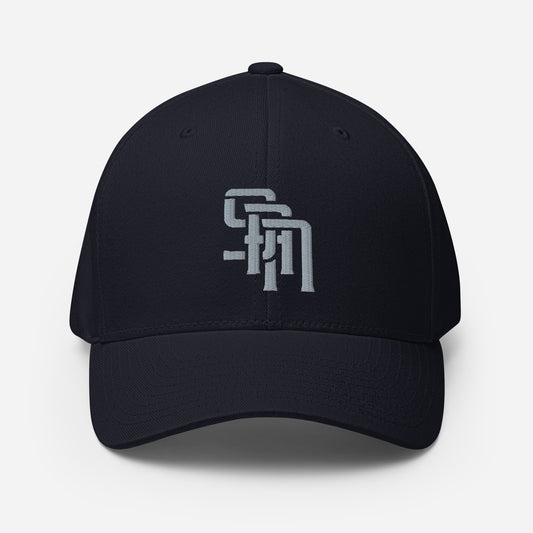 "SAN" Structured Twill Cap | Flexfit 6277 | E Luna Brand ESSENTIAL Duocrest 2 Grey Thread Logos: Front & Left