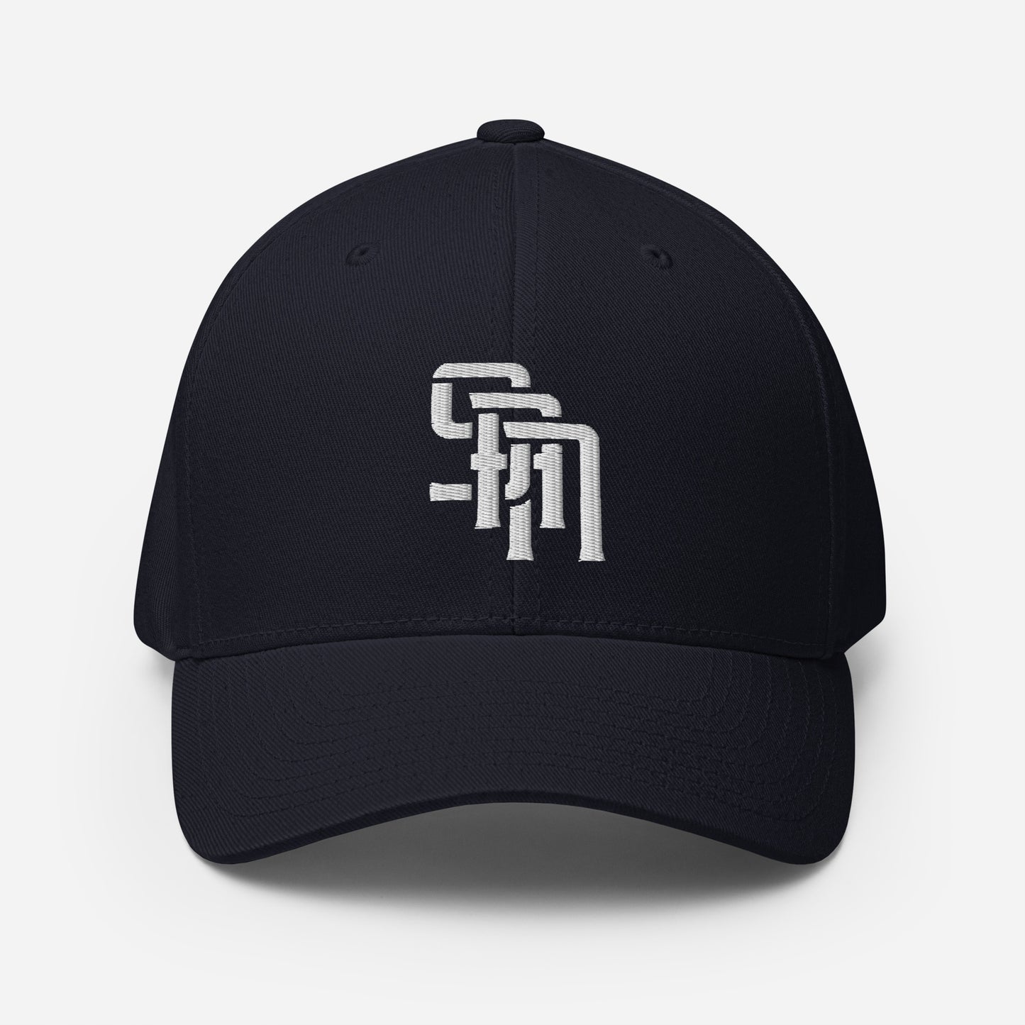 "SAN" Structured Twill Cap | Flexfit 6277 | E Luna Brand ESSENTIAL Duocrest 2 White Thread Logos: Front & Left