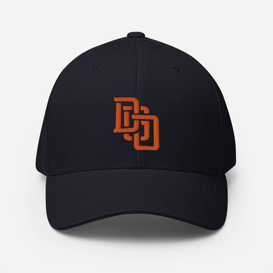 "DGO" Structured Twill Cap | Flexfit 6277 | E Luna Brand ESSENTIAL Duocrest 2 Orange Thread Logos: Front & Left