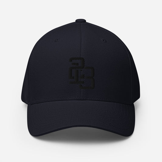 "213" Structured Twill Cap | Flexfit 6277 | E Luna ESSENTIAL Duocrest 2 Black Thread Front & Left Side Logos