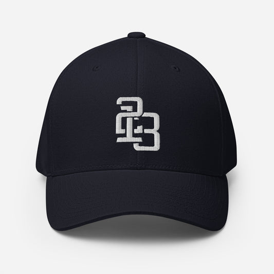 "213" Structured Twill Cap | Flexfit 6277 | E Luna ESSENTIAL Duocrest 2 White Thread Front & Left Side Logos