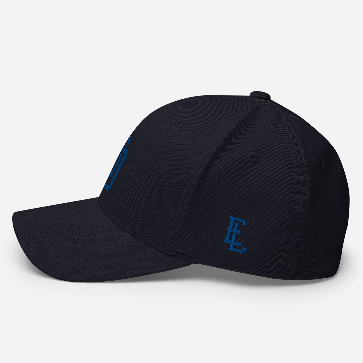 "DGO" Structured Twill Cap | Flexfit 6277 | E Luna Brand ESSENTIAL Duocrest 2 Royal Thread Logos: Front & Left