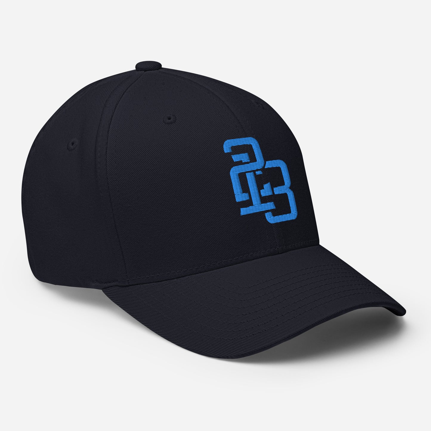 "213" Structured Twill Cap | Flexfit 6277 | E Luna ESSENTIAL Duocrest 2 Aqua/Teal Thread Front & Left Side Logos