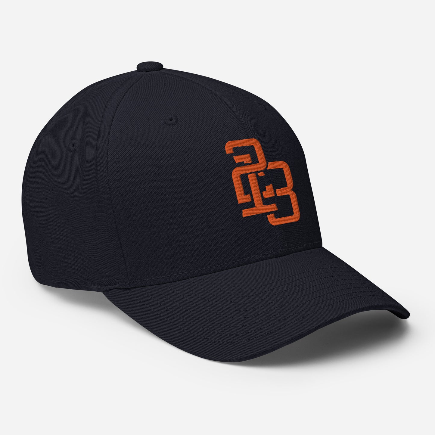 "213" Structured Twill Cap | Flexfit 6277 | E Luna SELECT Tricrest 3 Orange Thread Front, Left Side & Back Logos