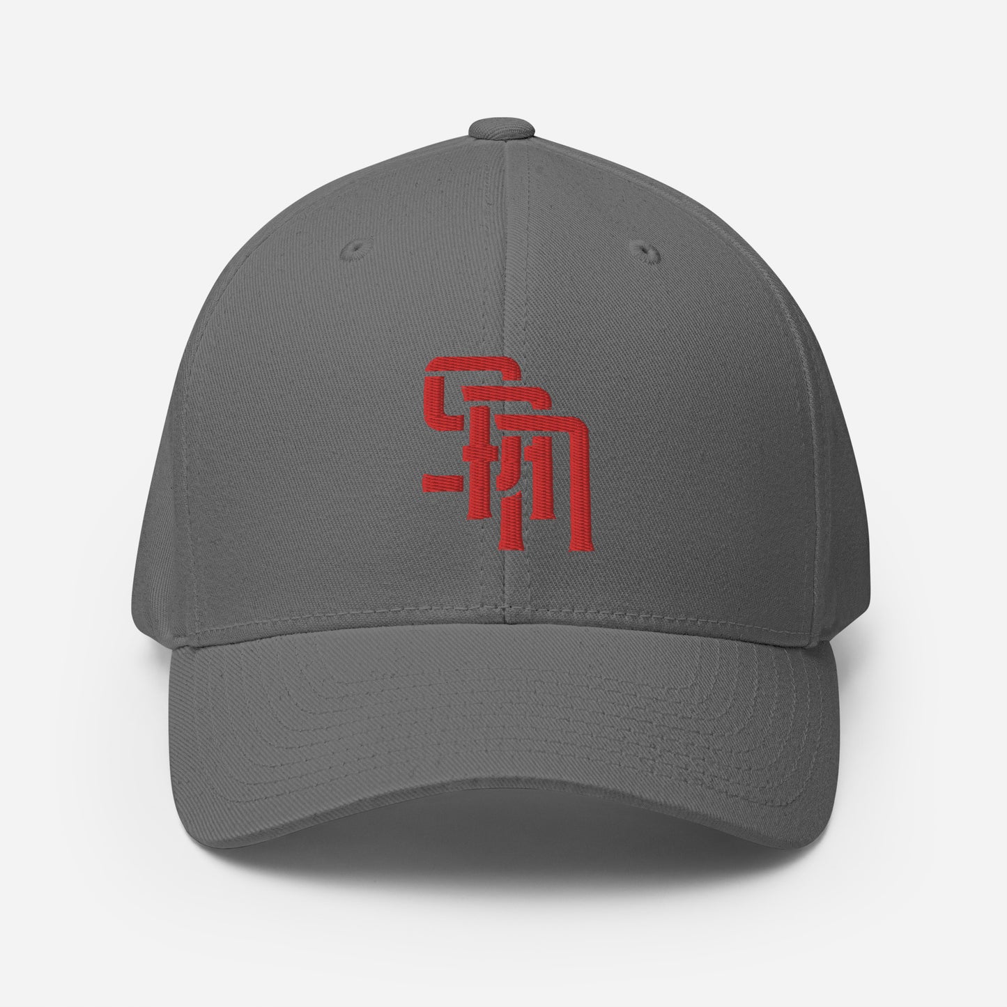 "SAN" Structured Twill Cap | Flexfit 6277 | E Luna Brand ESSENTIAL Duocrest 2 Red Thread Logos: Front & Left