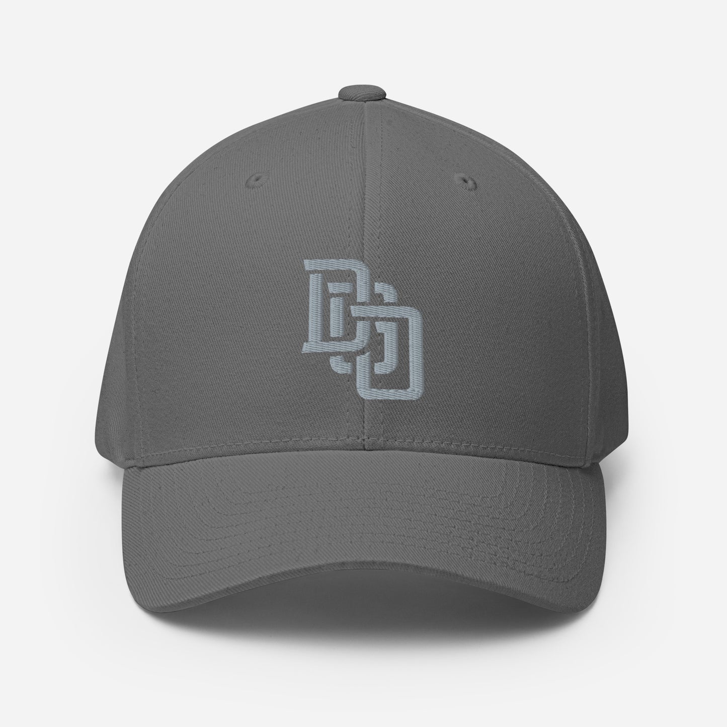 "DGO" Structured Twill Cap | Flexfit 6277 | E Luna Brand ESSENTIAL Duocrest 2 Grey Thread Logos: Front & Left