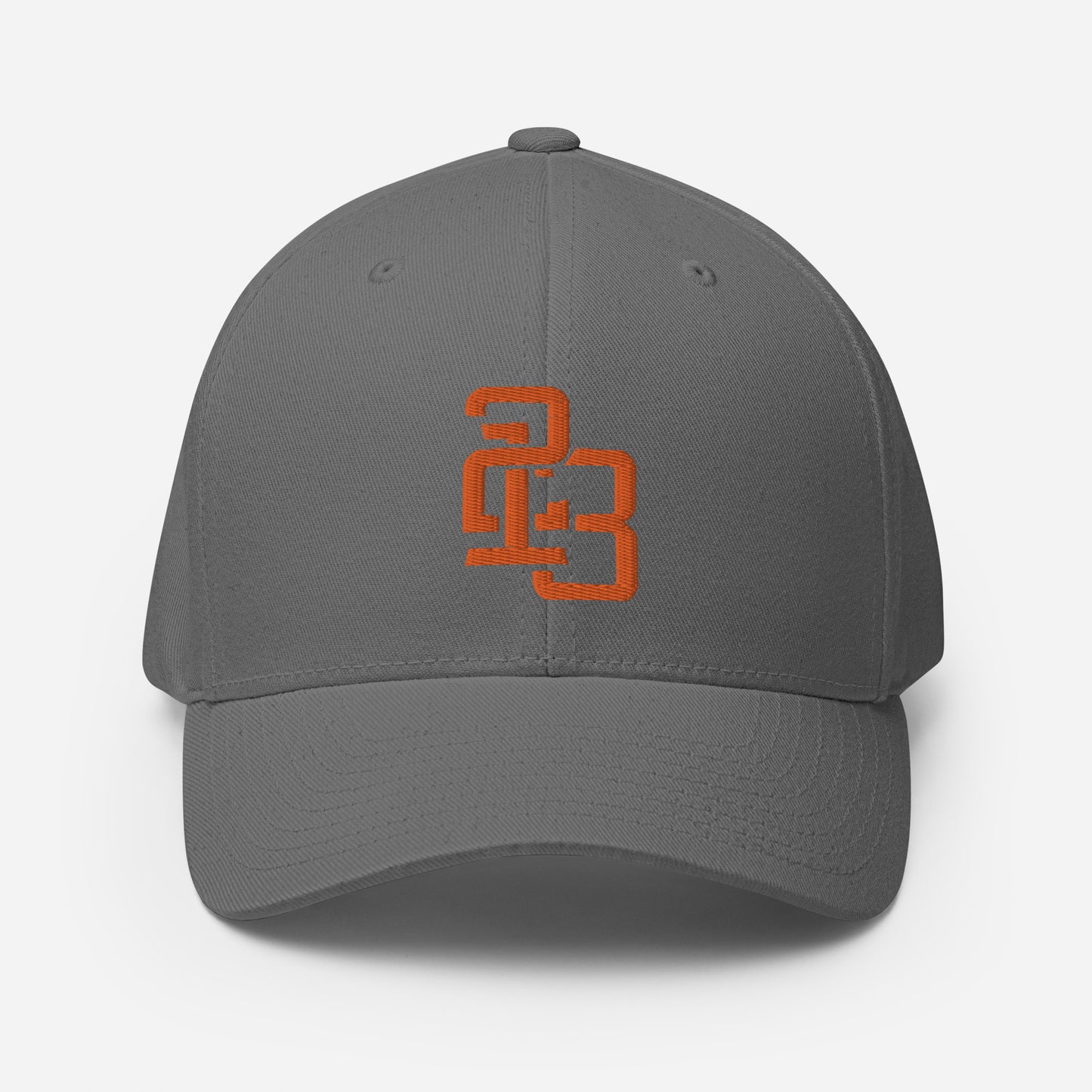 "213" Structured Twill Cap | Flexfit 6277 | E Luna ESSENTIAL Duocrest 2 Orange Thread Front & Left Side Logos