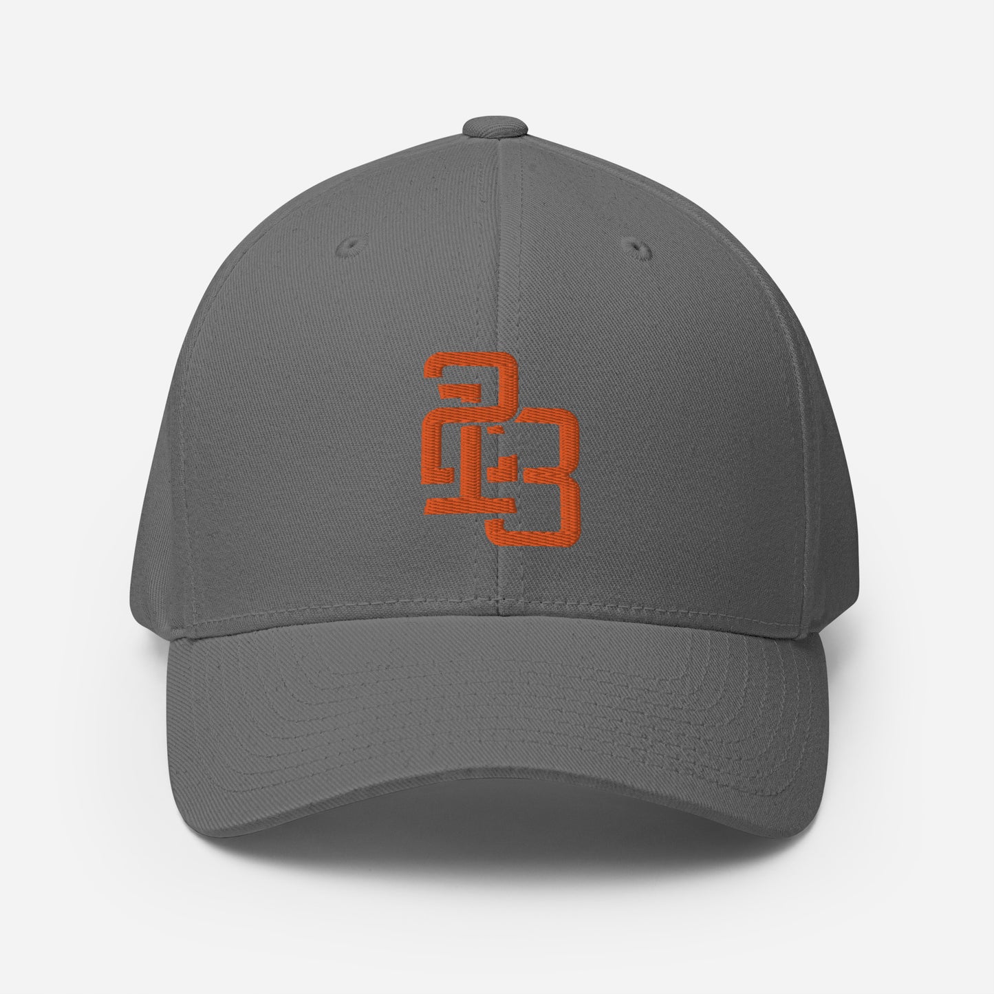 "213" Structured Twill Cap | Flexfit 6277 | E Luna SELECT Tricrest 3 Orange Thread Front, Left Side & Back Logos