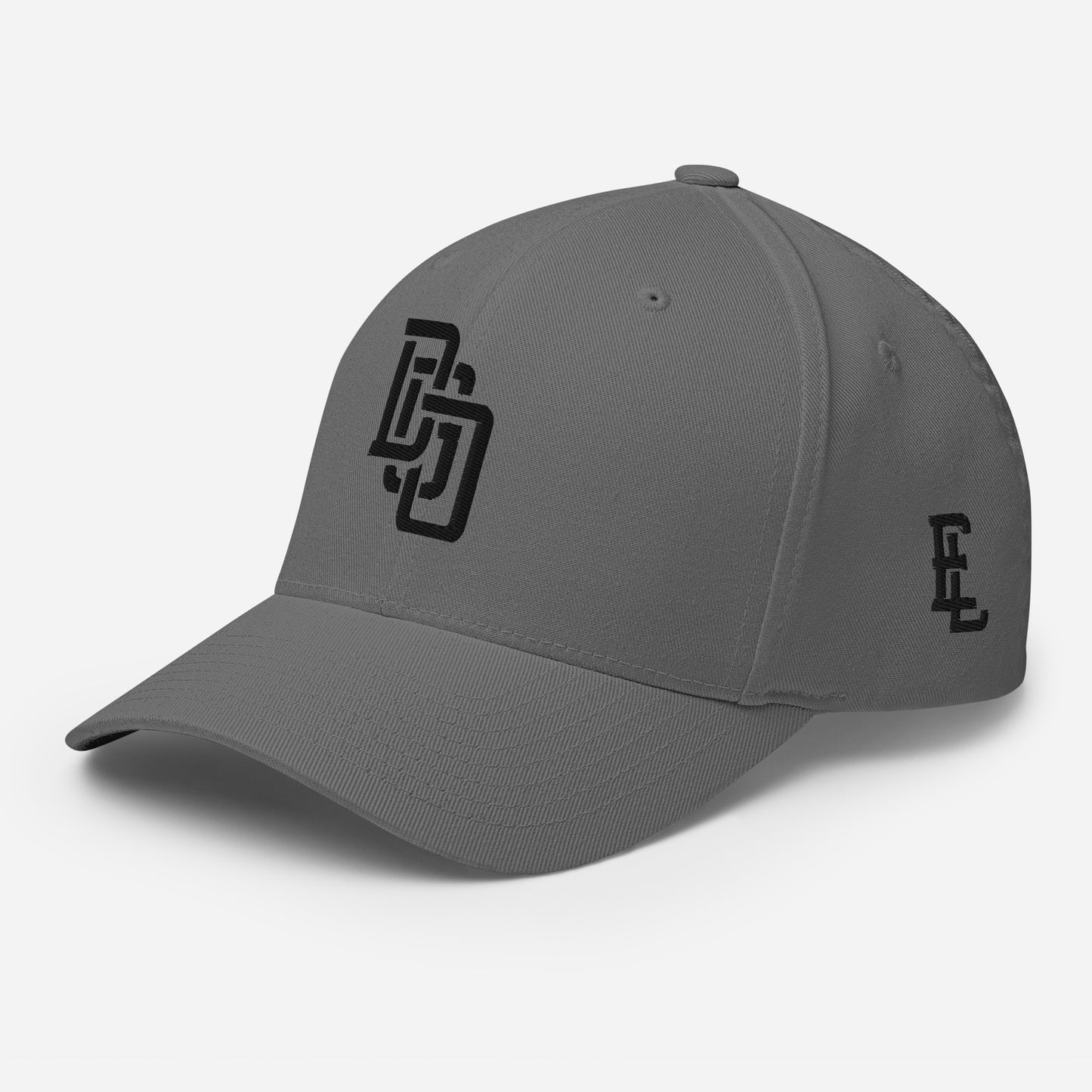 "DGO" Structured Twill Cap | Flexfit 6277 | E Luna Brand ESSENTIAL Duocrest 2 Black Thread Logos: Front & Left