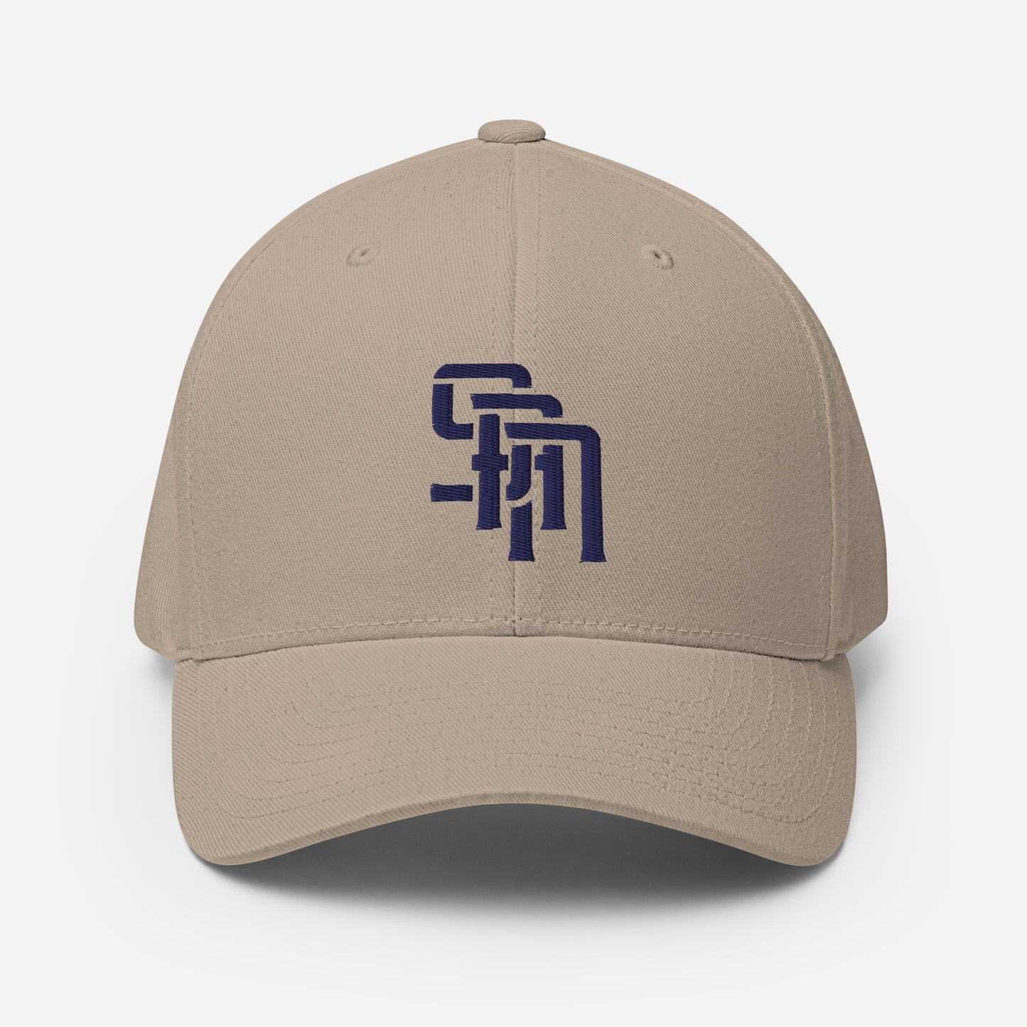"SAN" Structured Twill Cap | Flexfit 6277 | E Luna Brand ESSENTIAL Duocrest 2 Navy Thread Logos: Front & Left
