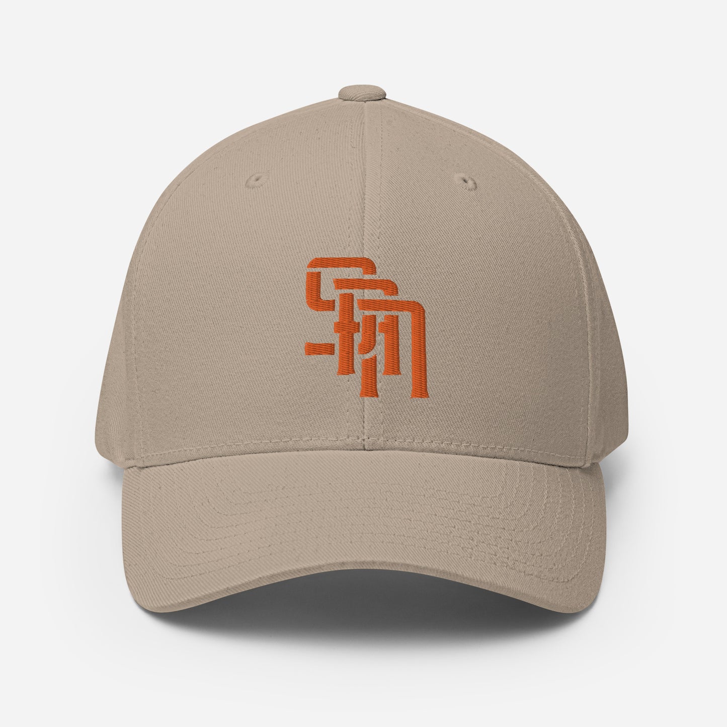 "SAN" Structured Twill Cap | Flexfit 6277 | E Luna Brand ESSENTIAL Duocrest 2 Orange Thread Logos: Front & Left