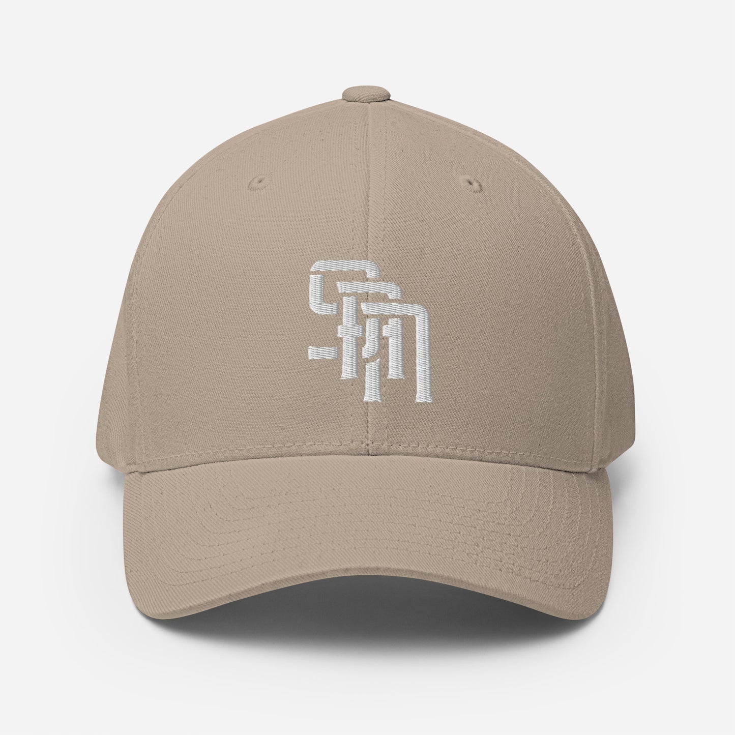 "SAN" Structured Twill Cap | Flexfit 6277 | E Luna Brand ESSENTIAL Duocrest 2 White Thread Logos: Front & Left