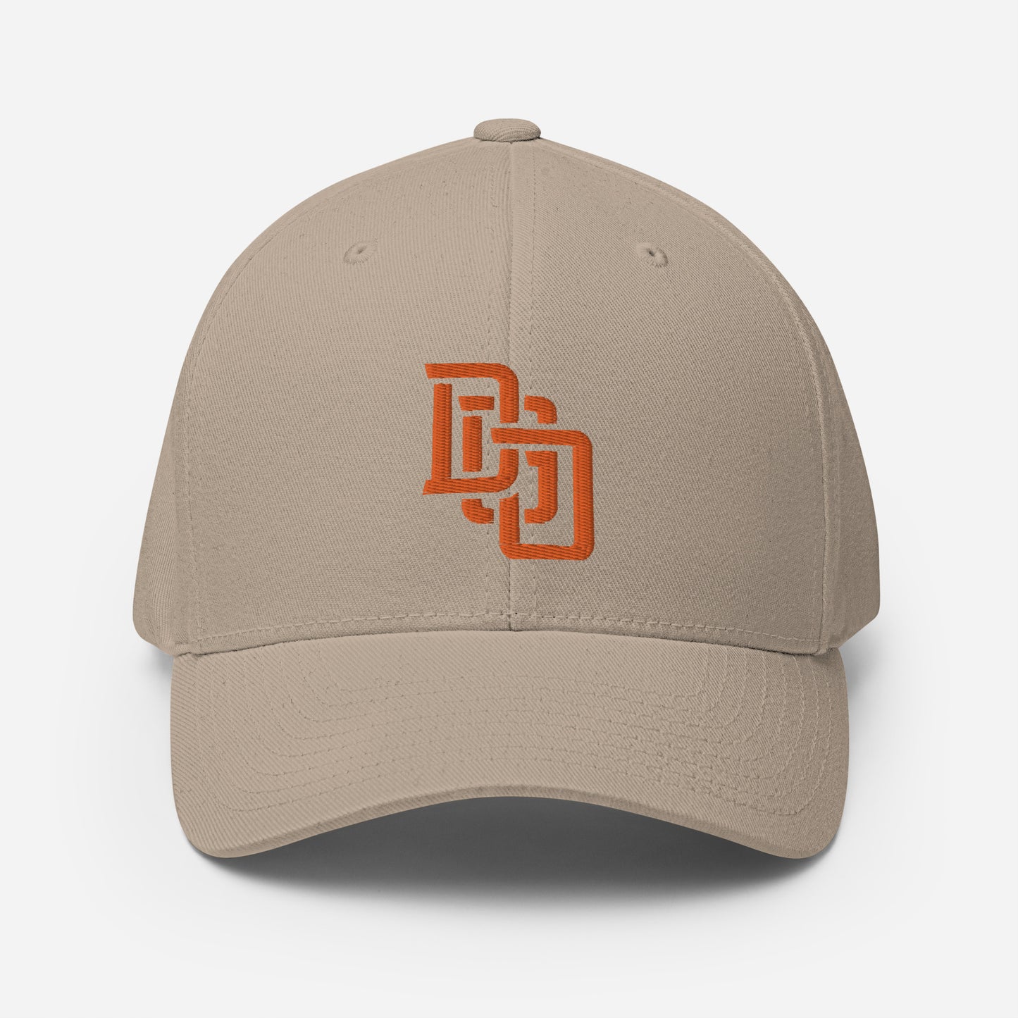 "DGO" Structured Twill Cap | Flexfit 6277 | E Luna Brand ESSENTIAL Duocrest 2 Orange Thread Logos: Front & Left